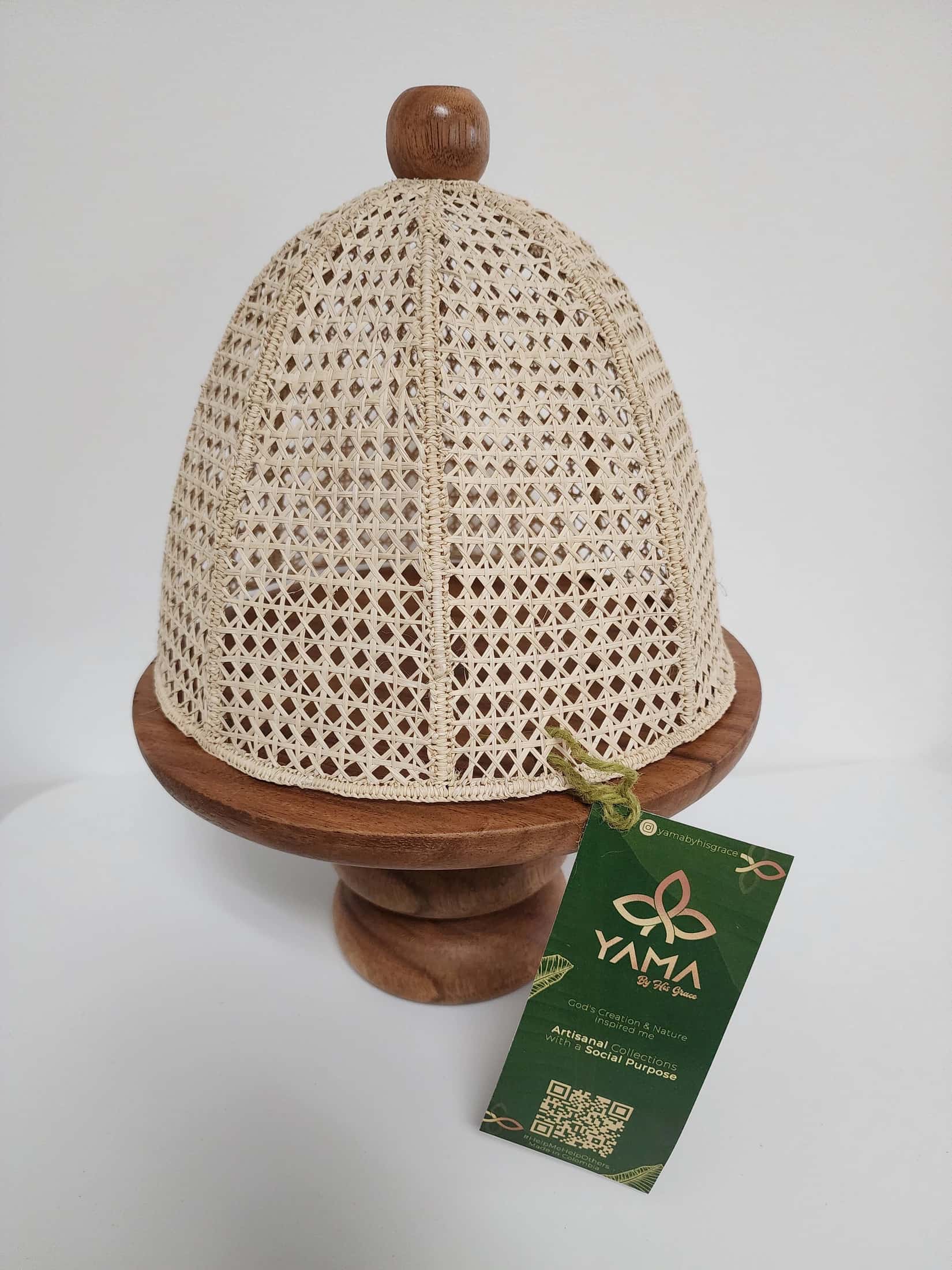 Artisanal Wood Cake Stand with Wicker Cover