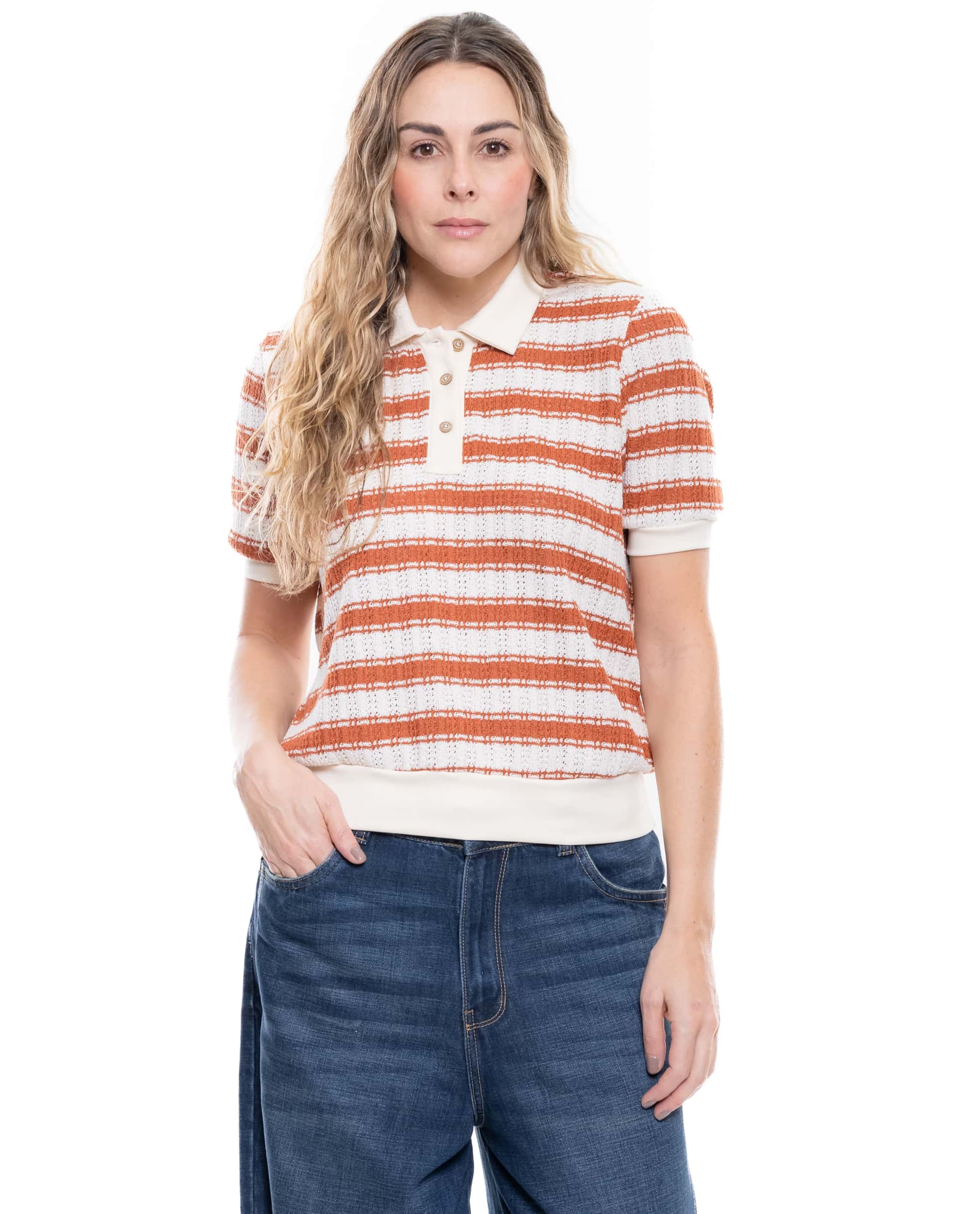 Camisa Tejida Rayas Y Fajon Rib