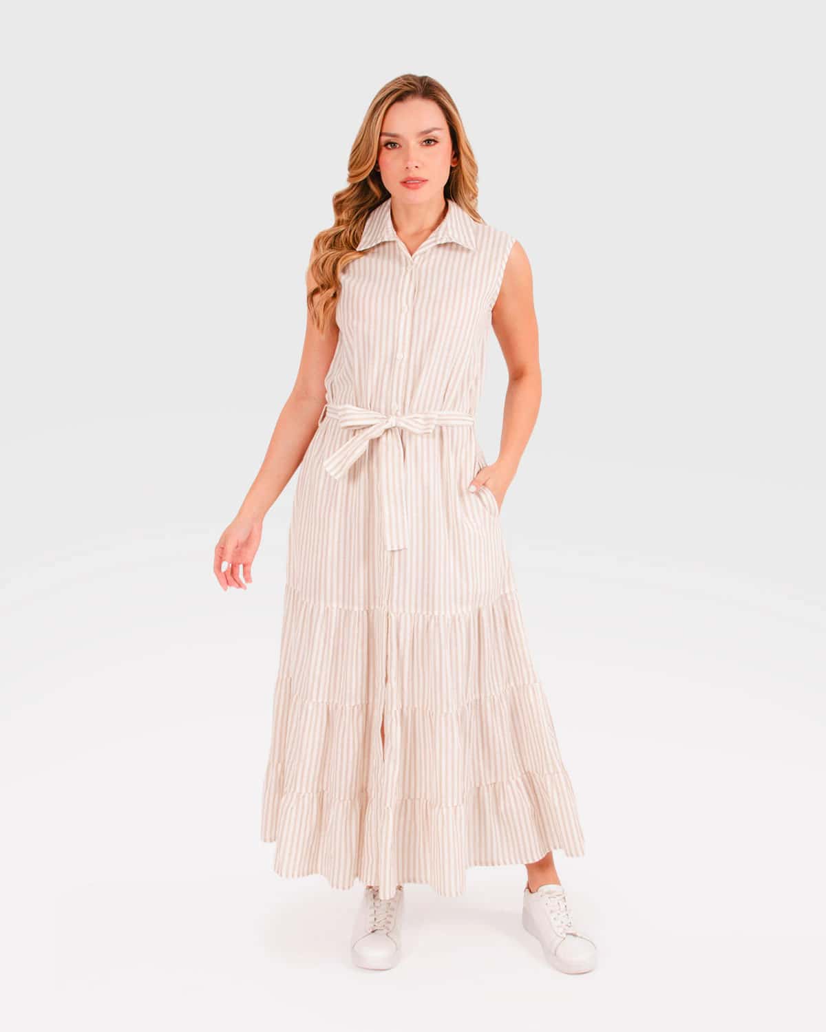 Vestido arena rayas para mujer
