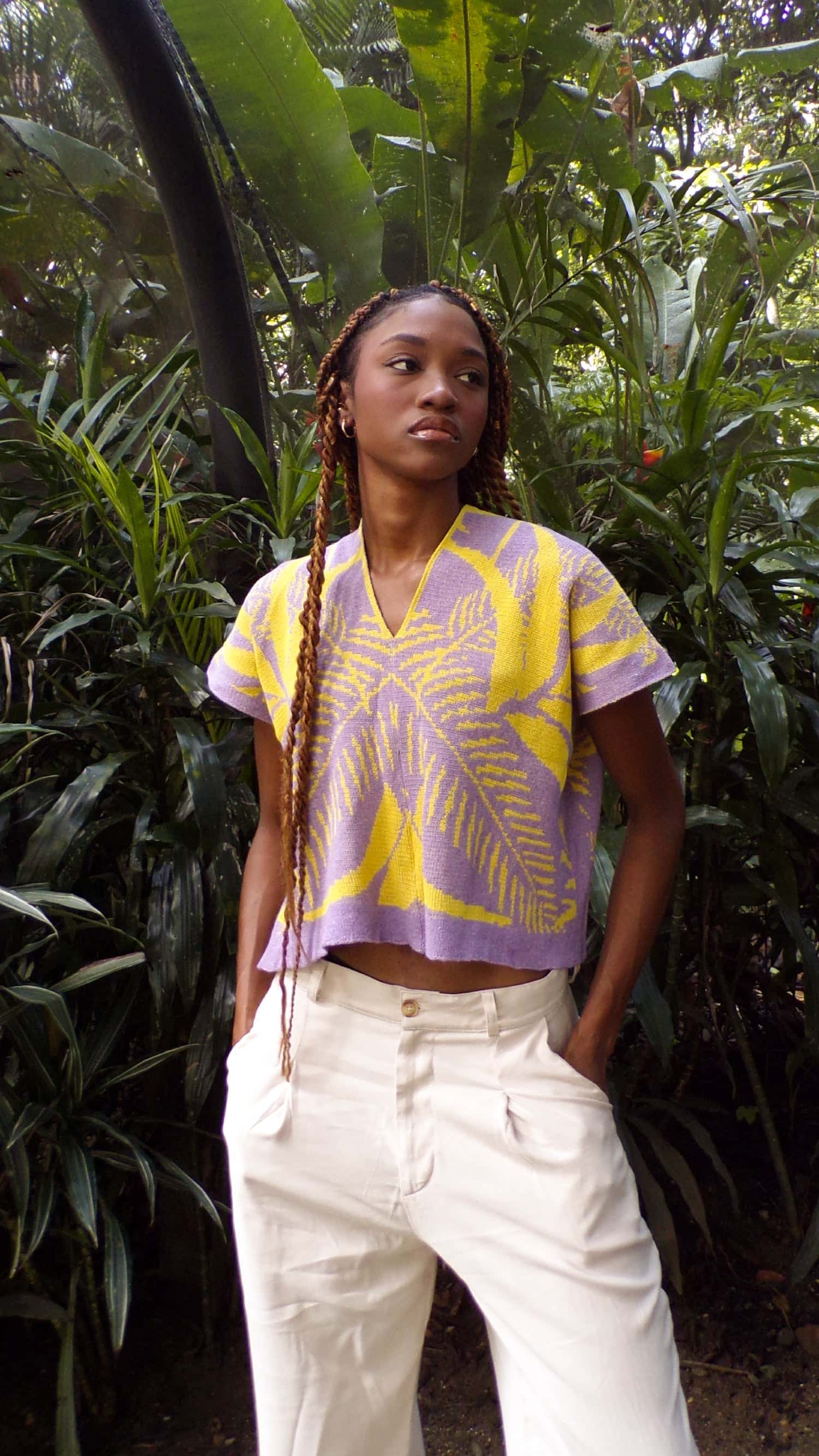 Blusa Palmas - lila y amarillo