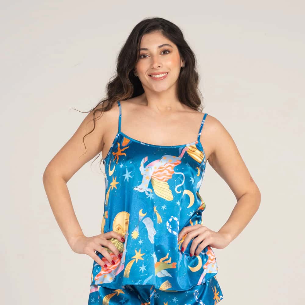 Camisa de Cargaderas Satin Estampado Alebrijes.
