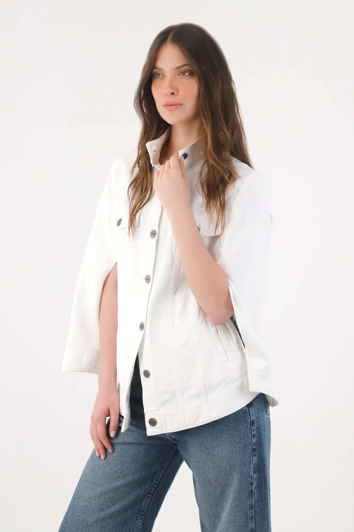 Capa para mujer algodón blanco fit relajado con botones