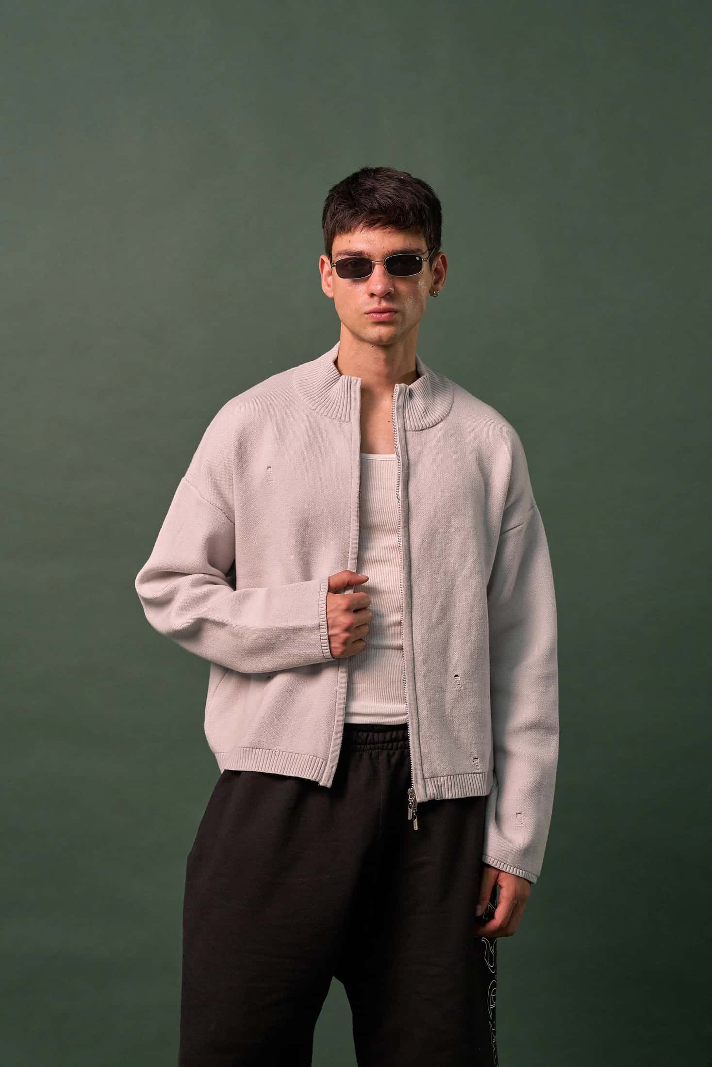 Knit Double Zipper - Gris - miniatura 2