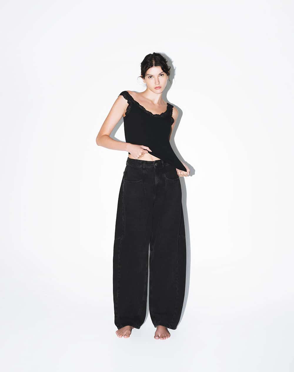 Jean baggy tiro medio negro mujer