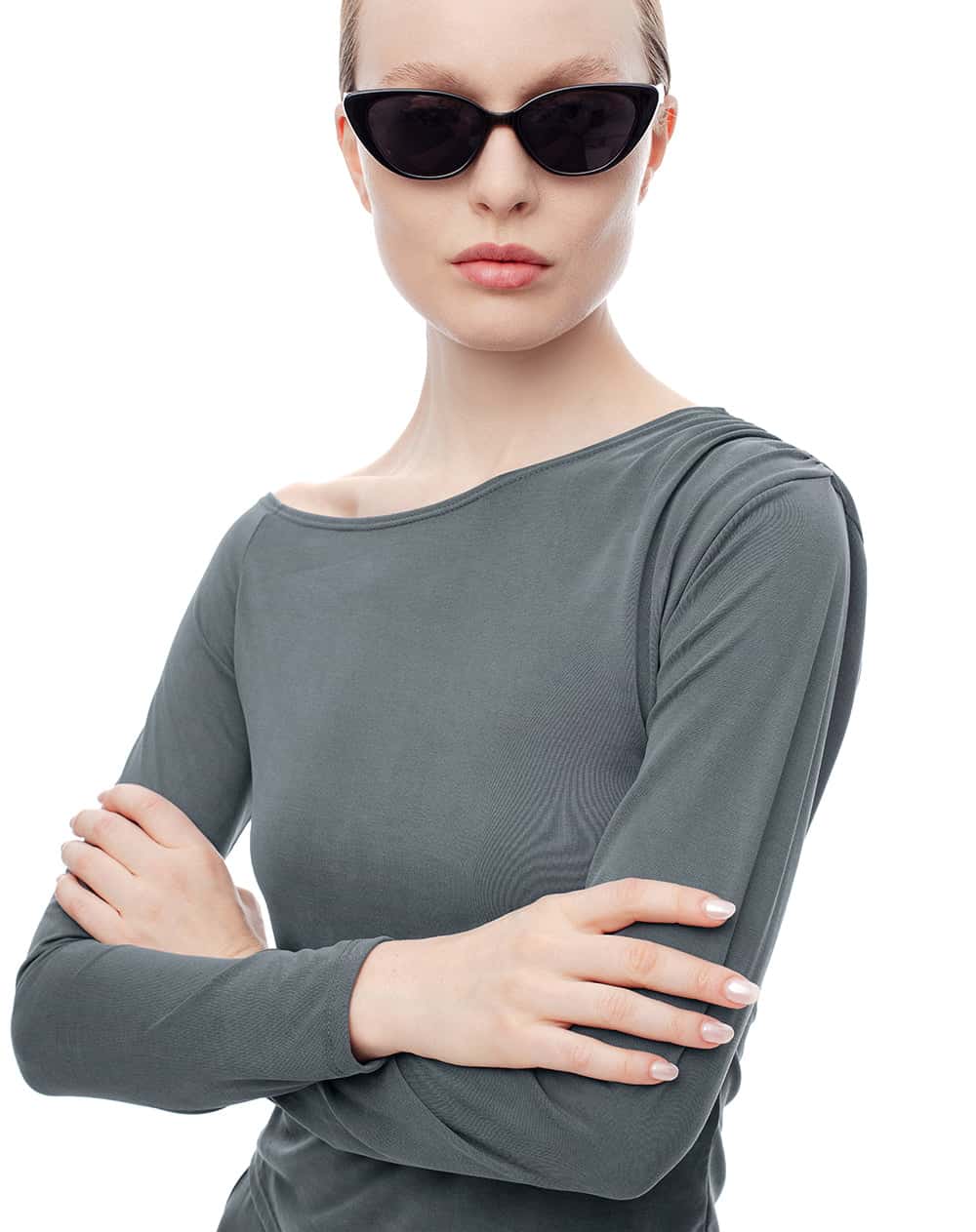 Camibuzo slim asimétrico gris mujer