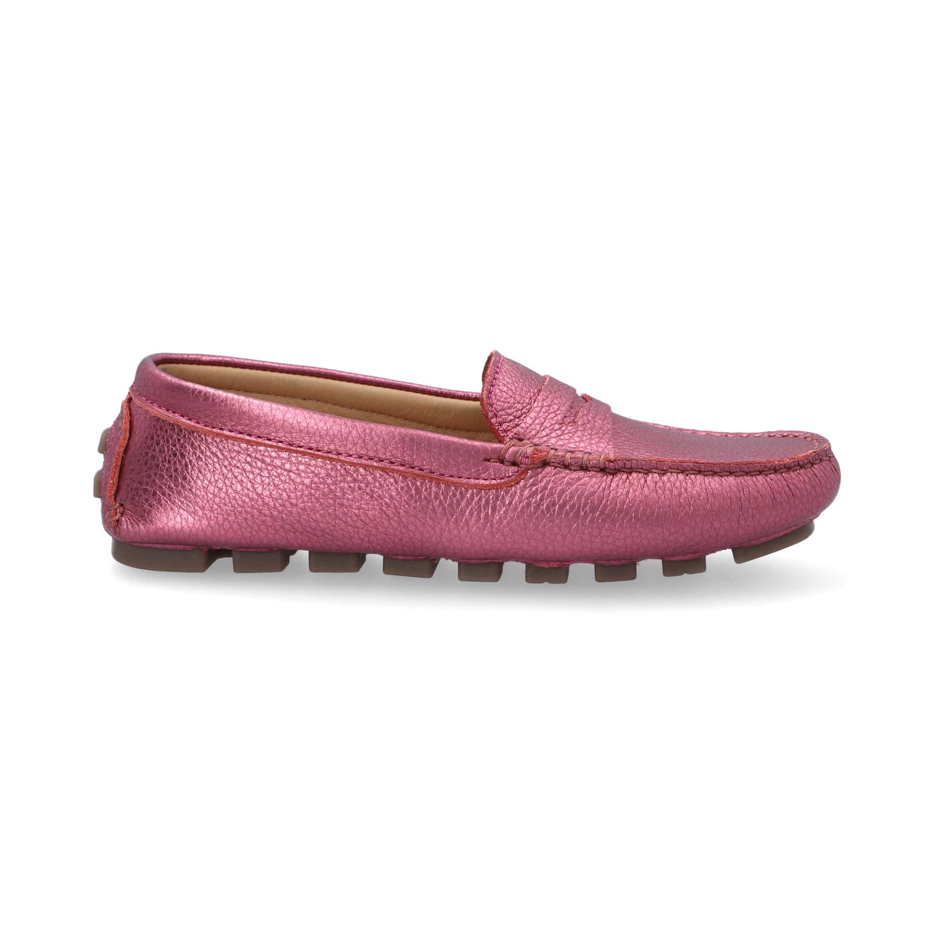 Mocasines Mujer Penny Cuero Metalizado Magenta - miniatura 3