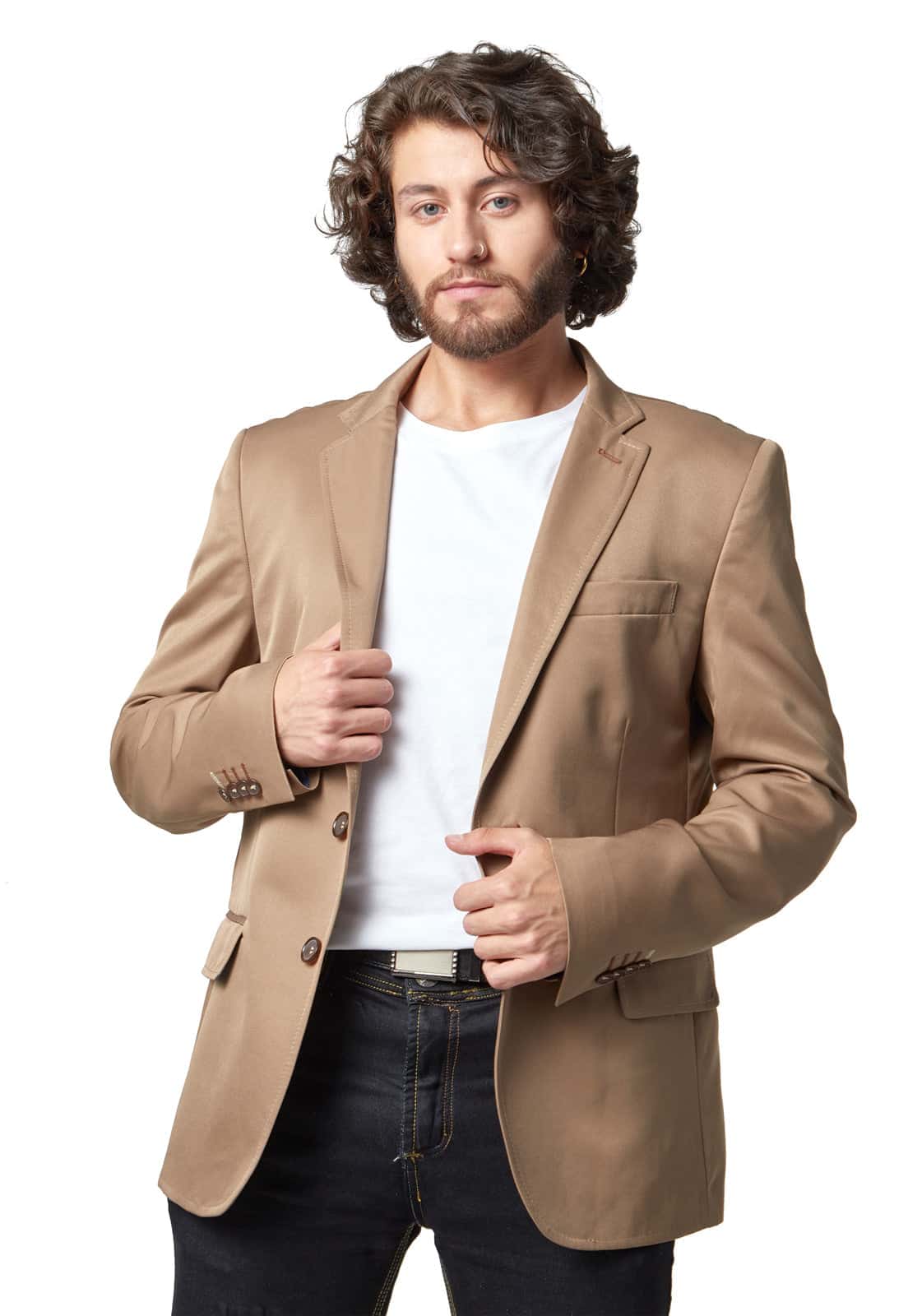 Blazer clásico café claro.