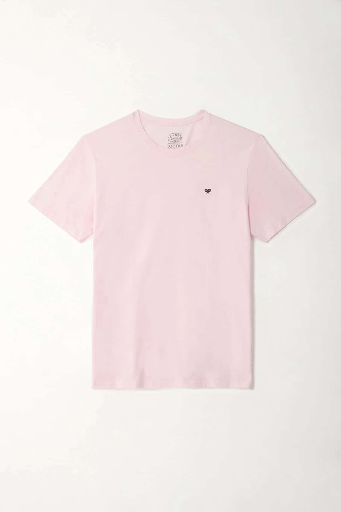 Camiseta rosada con mini raqueta bordada para hombre