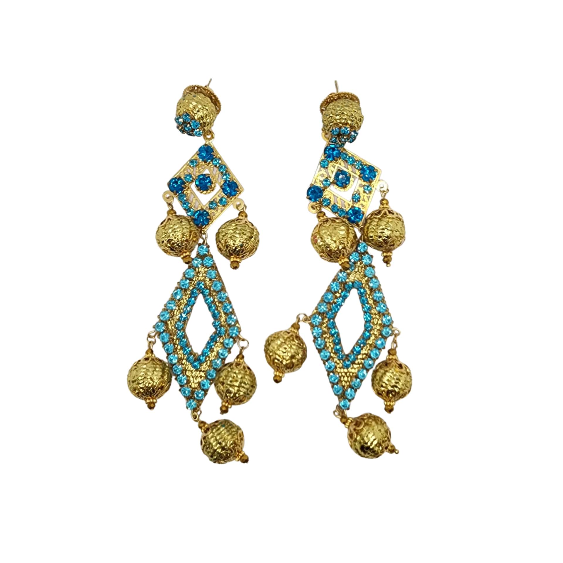 Turquoise & Gold Diamond Earrings