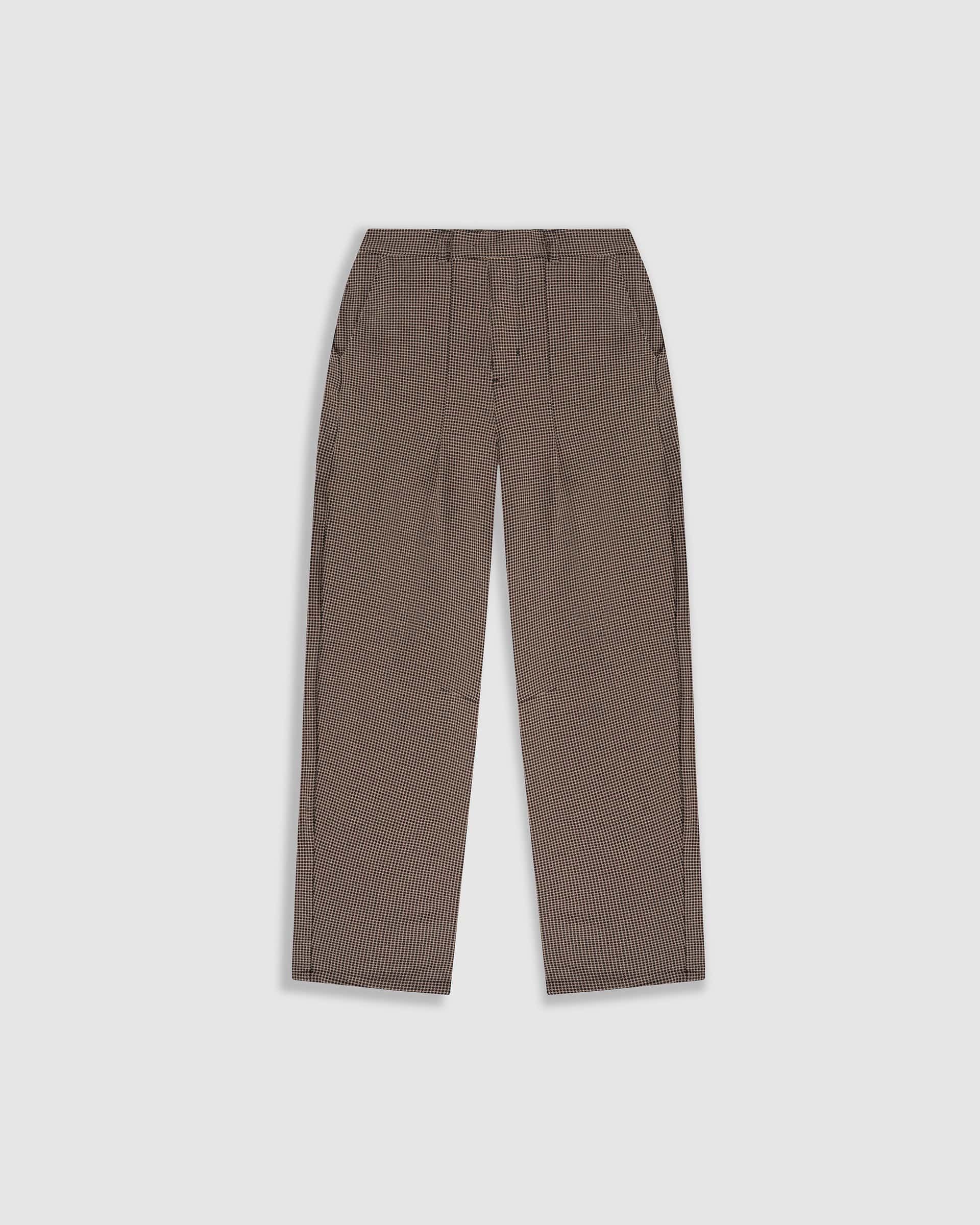 Barrel Fit Houndstooth Trousers - Café