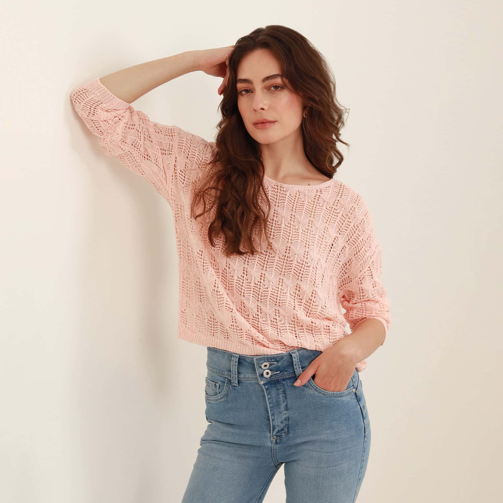 Sweater cuello redondo manga larga con textura