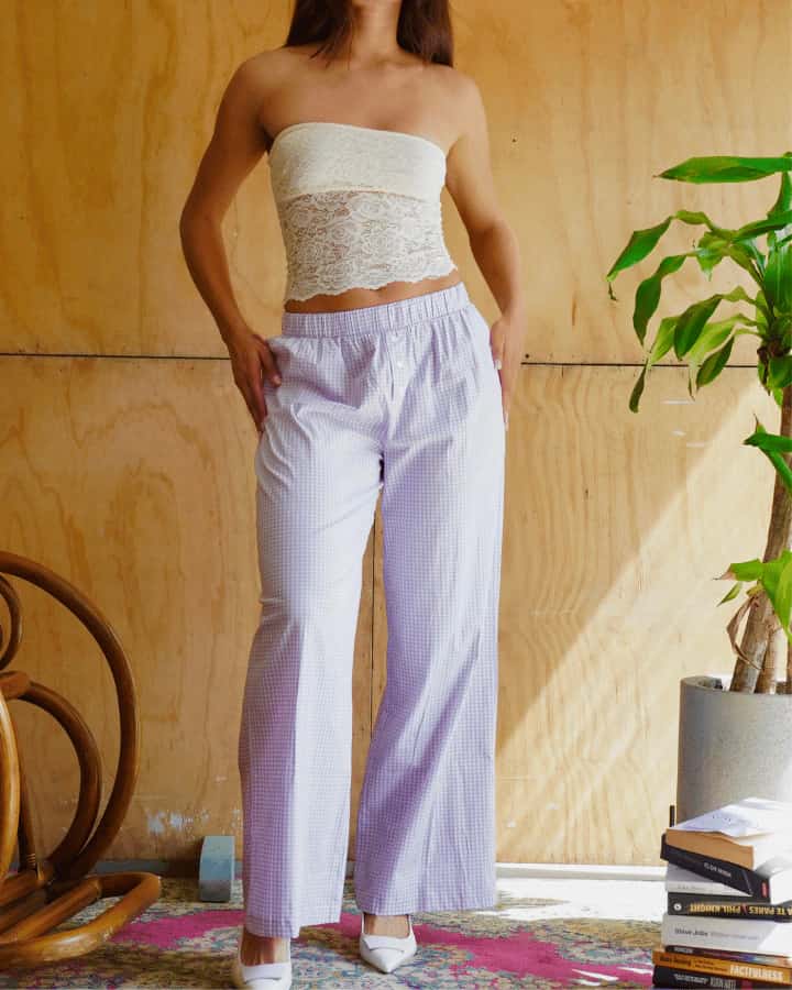 PANTALONES DE CUADROS GINNI LILA-BLANCO