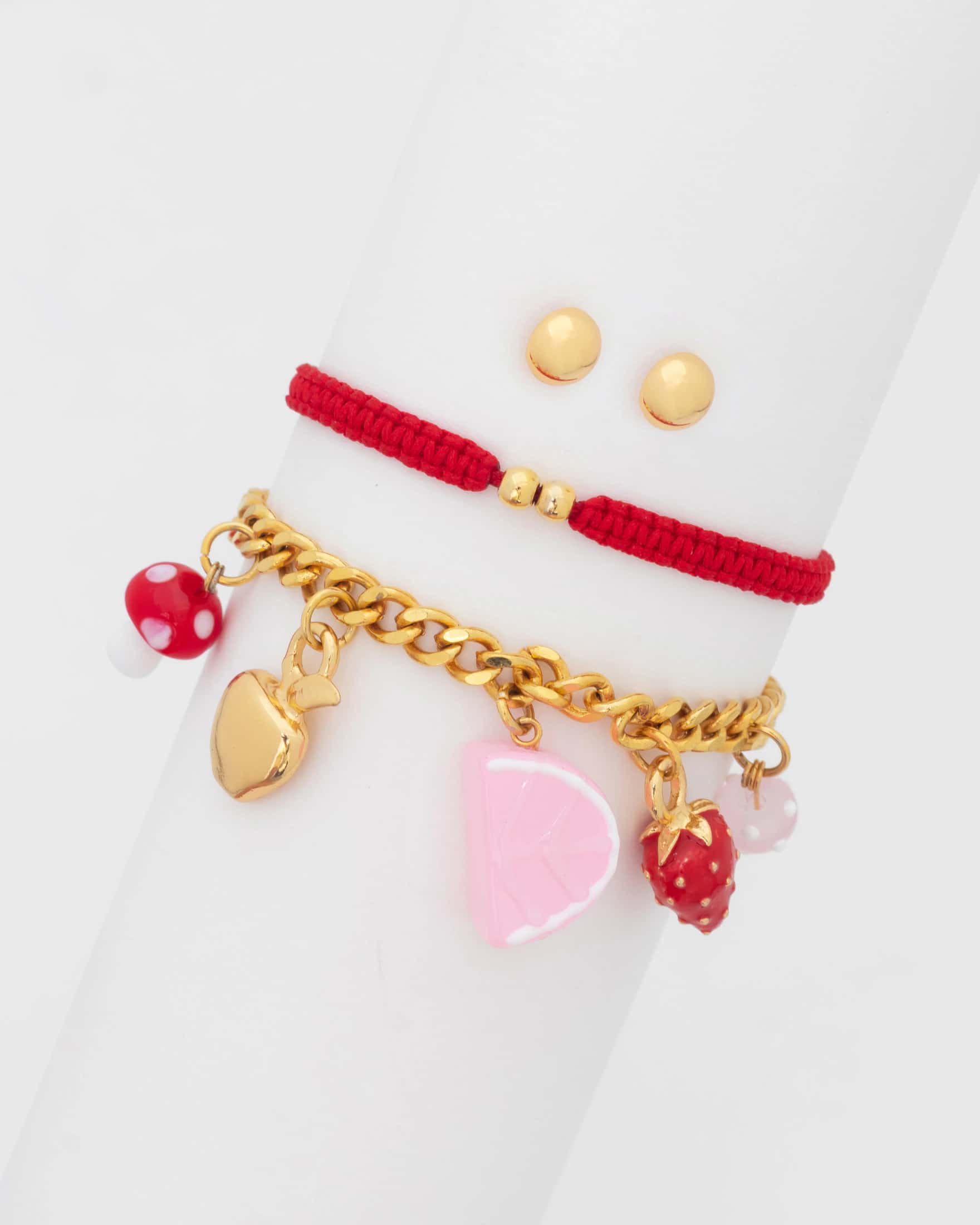 Set X2 Pulseras Frutas + Aretes