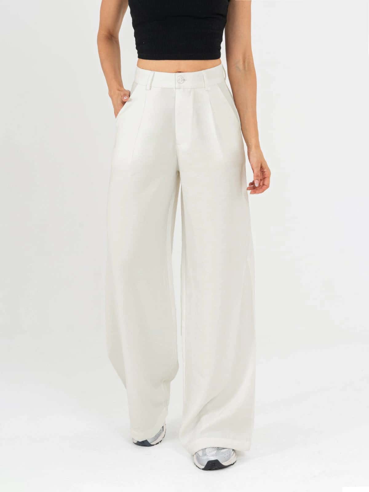Ref: 0620453 Pantalón palazzo, prenses, tono ivory, tejido plano liviano, tiro alto