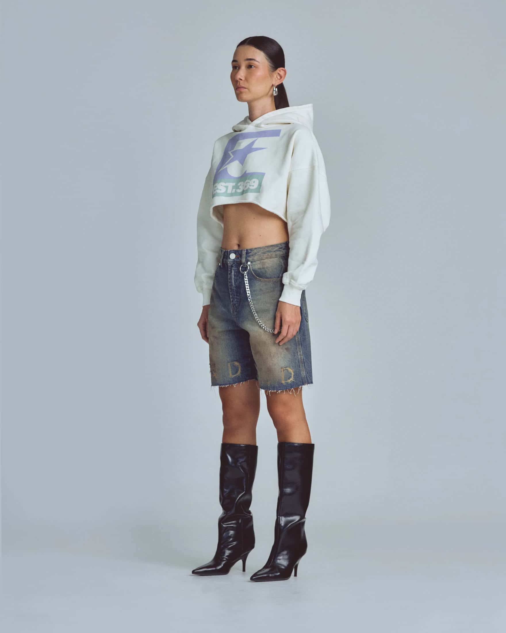 W Stardust Symbol Cropped Hoodie White - miniatura 5