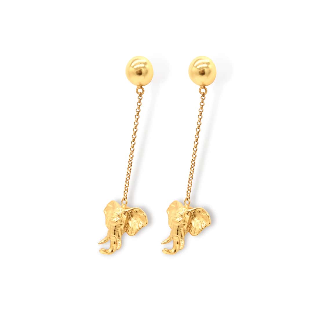 Aretes largos con cabeza de elefante