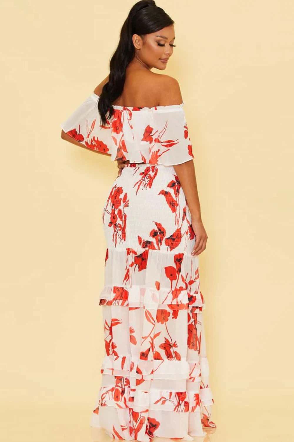 Red Floral Two Piece Skirt Set - miniatura 2