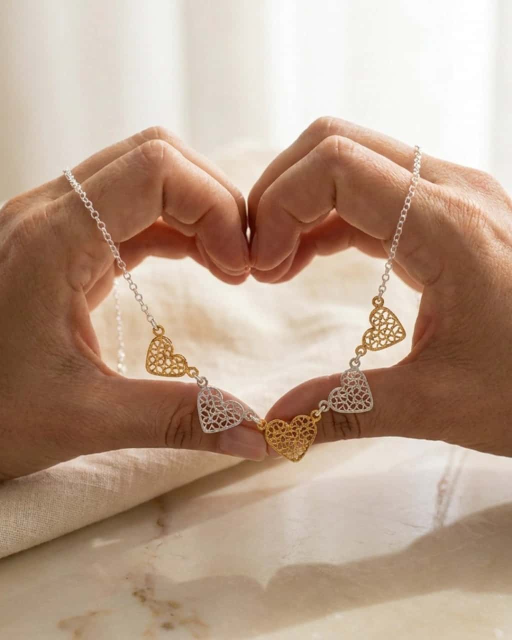 Gargantilla Corazon Filigrana colección Heredar plata y baño oro 24K