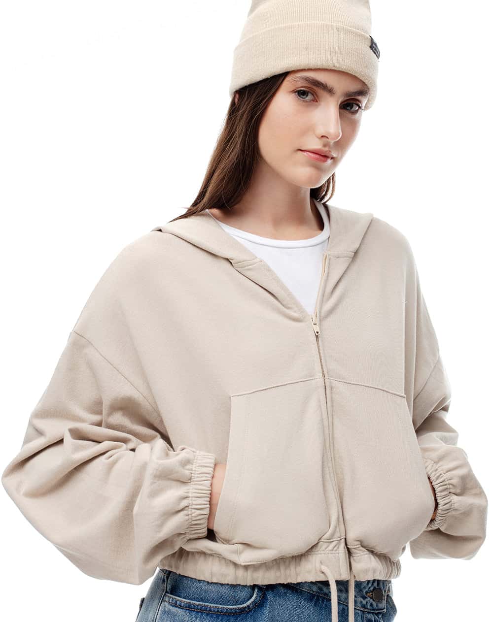 Chaqueta regular algodón arena mujer
