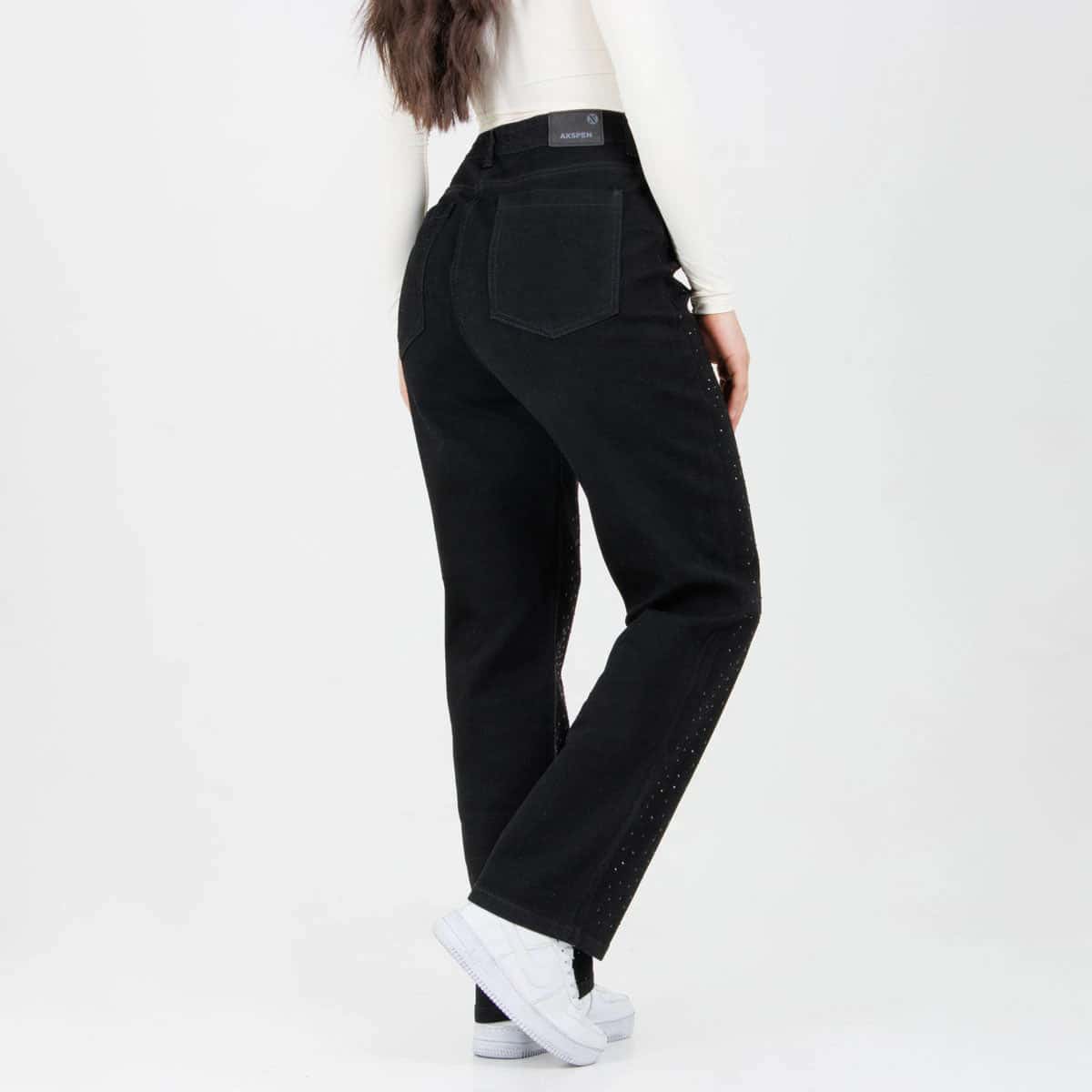 Jean Axspen Mom Fit Brillos  Ox-2899 Negro