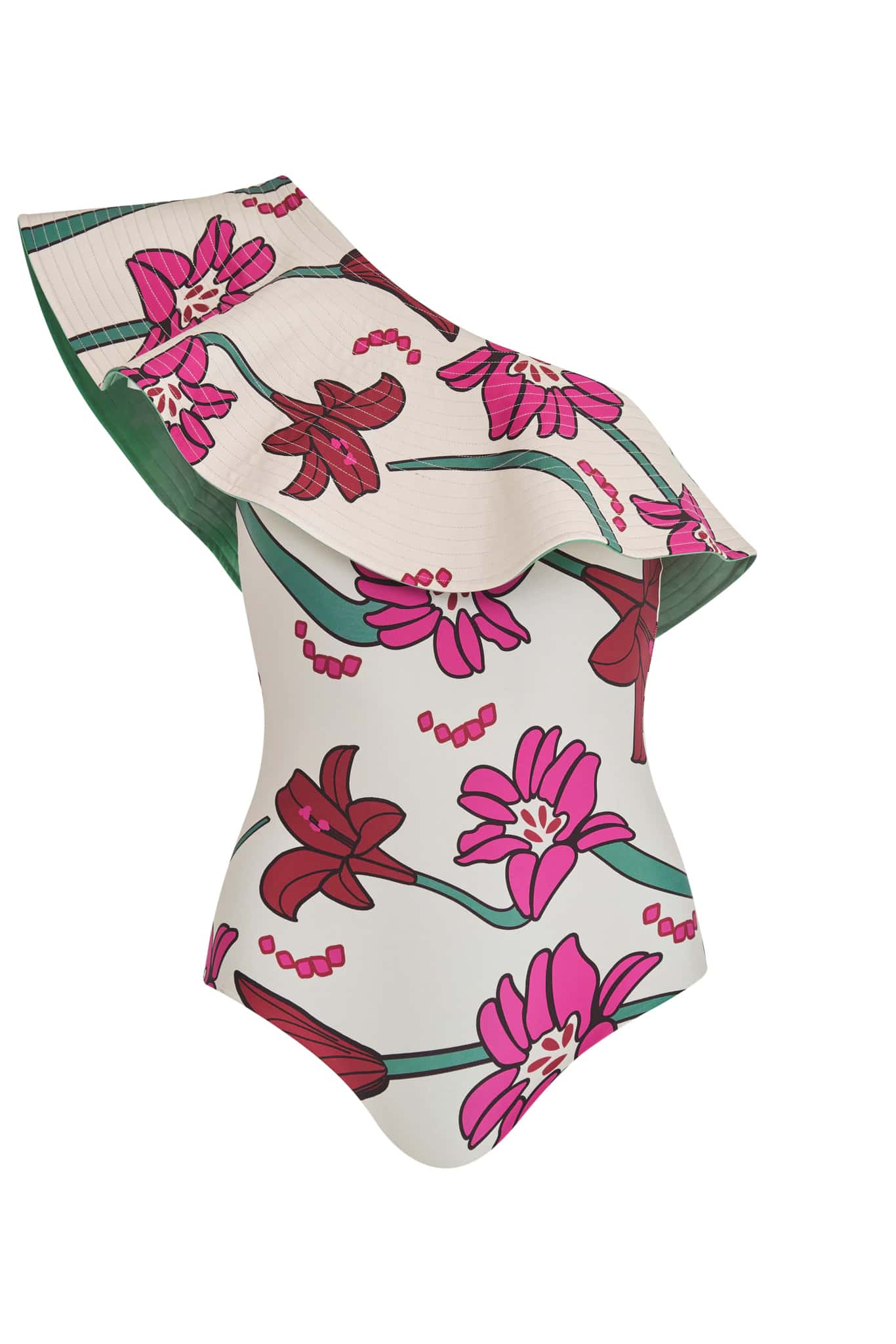 Tucan One Piece / Beige Fuchsia Flowers-Mint - miniatura 1