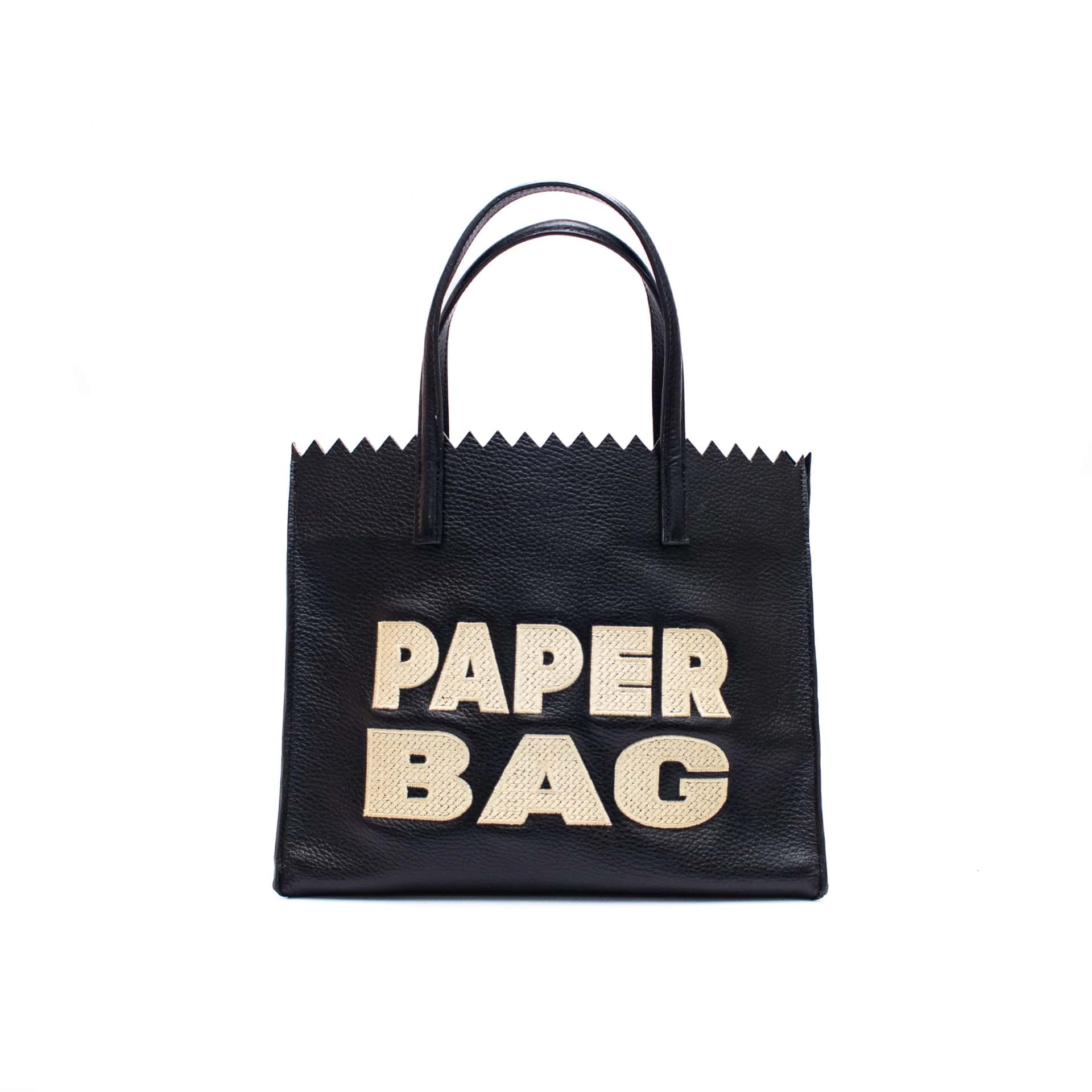 PAPER BAG SHORT - negro x bordado beige