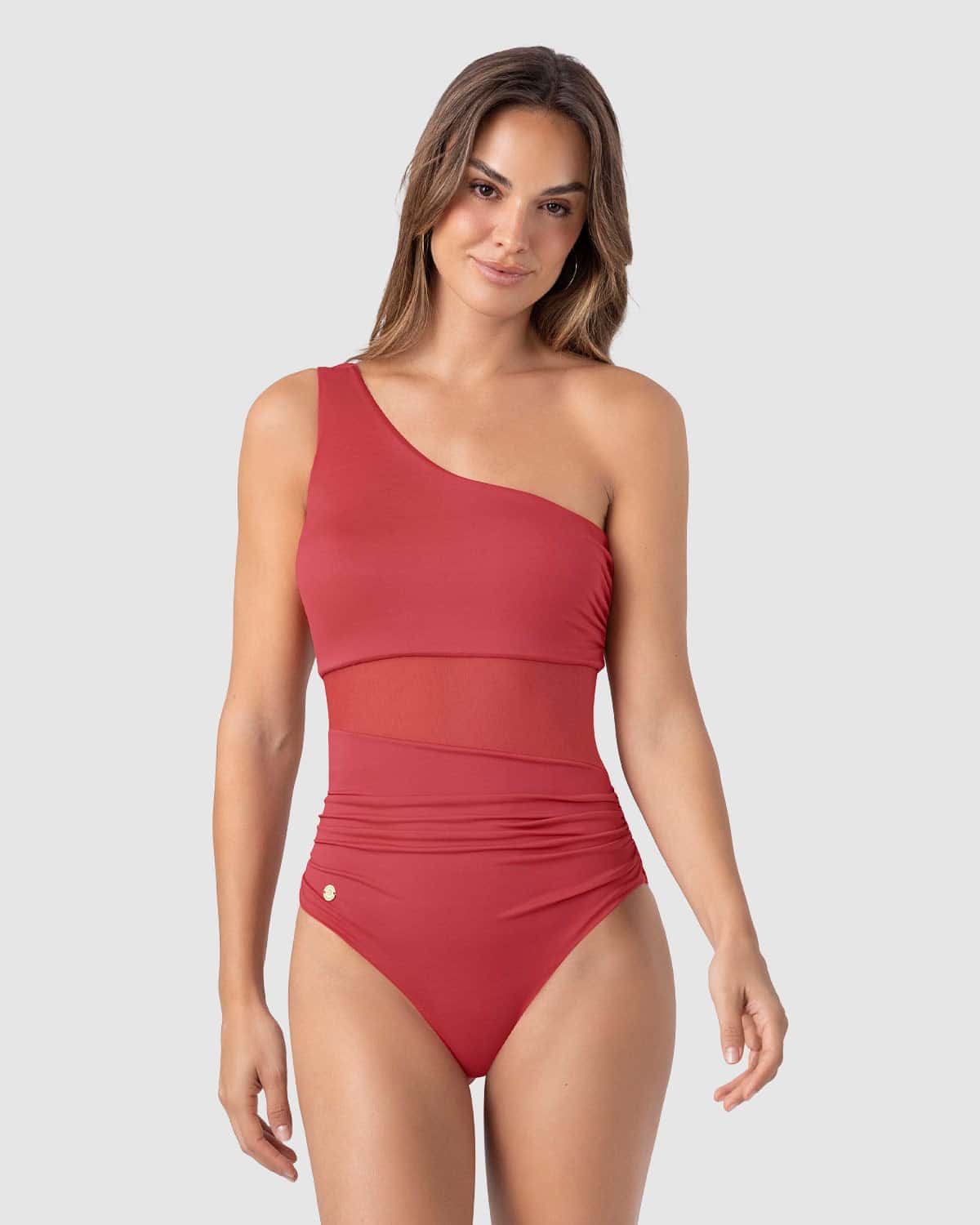Vestido de baño entero de un solo hombro con control de abdomen