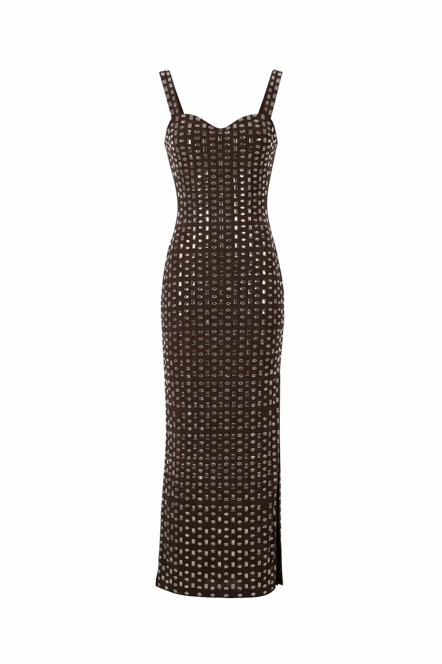 MAXI CRYSTAL DRESS, BROWN