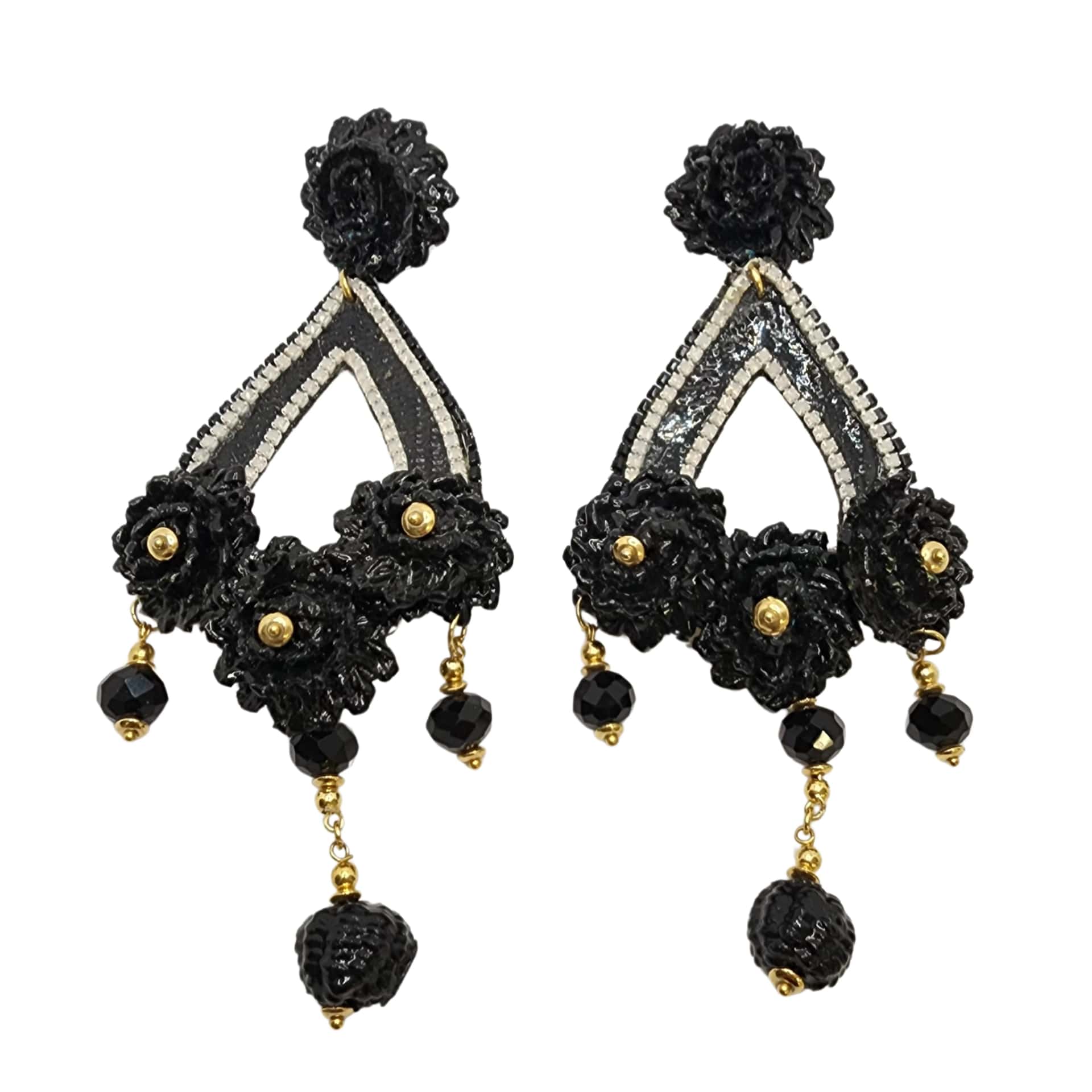Black & Gold Flower Totumo Earrings