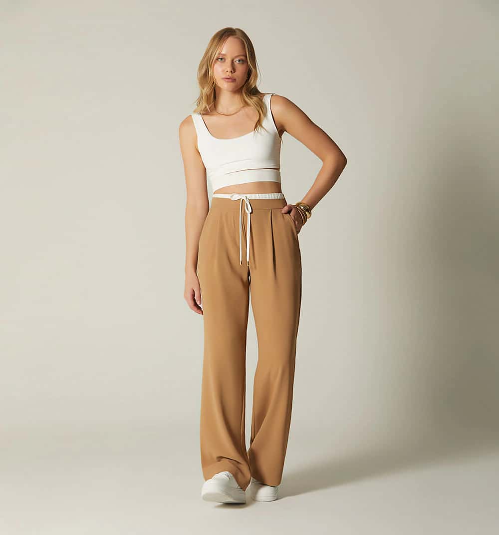 Pantalon palazo doble pretina combinada