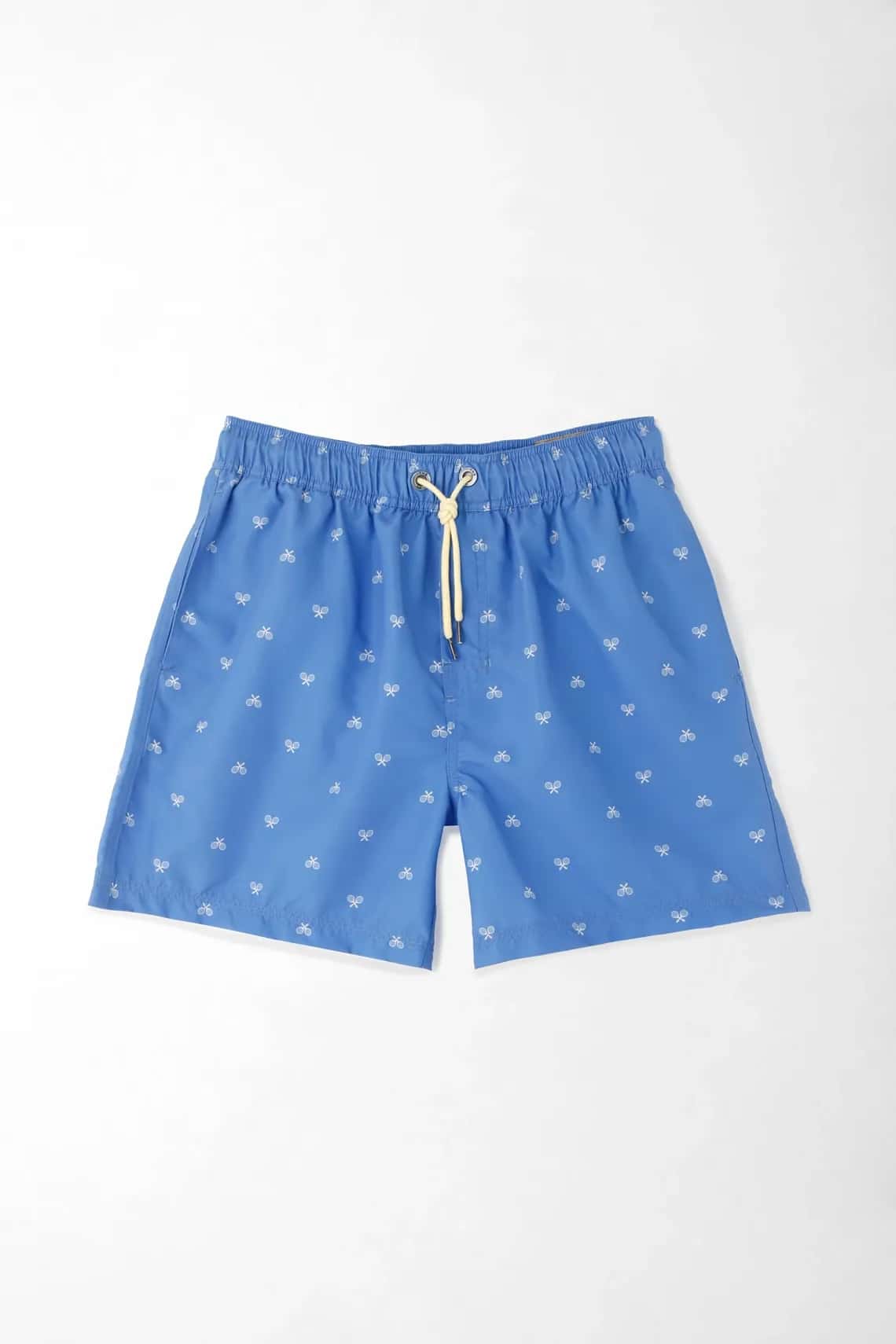 Pantaloneta de baño para hombre de poliéster azul fit regular con microestampado de raquetas