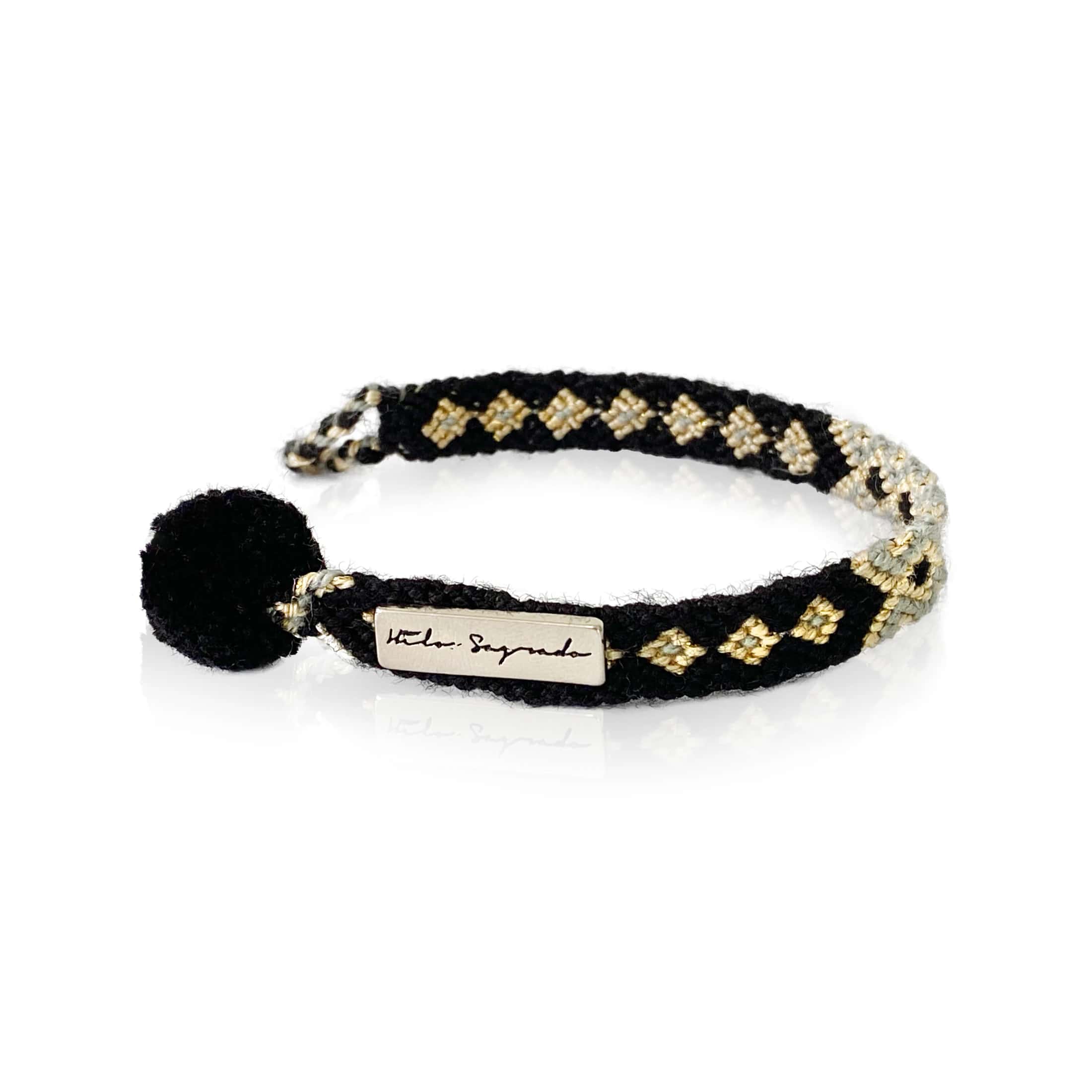 Brazalete Wayuu Gris/Negro con Pompón
