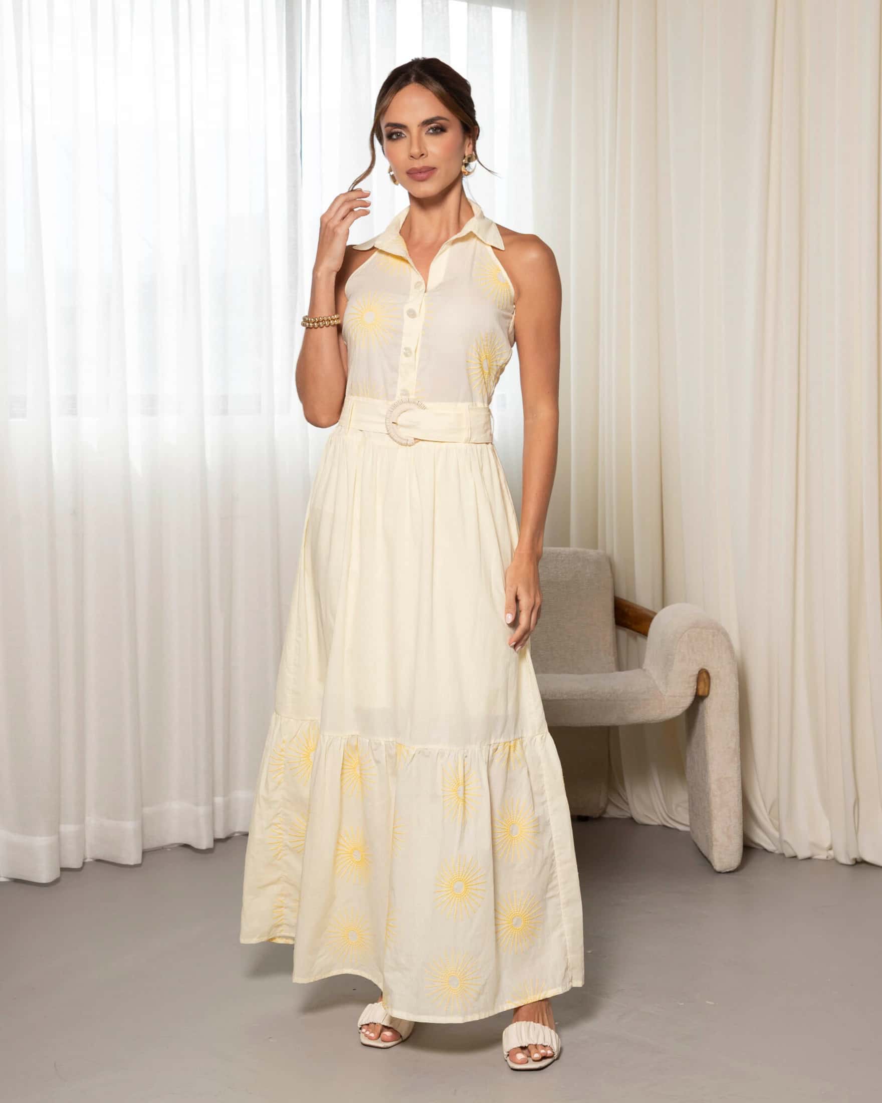 Vestido Largo Camisero Bordado