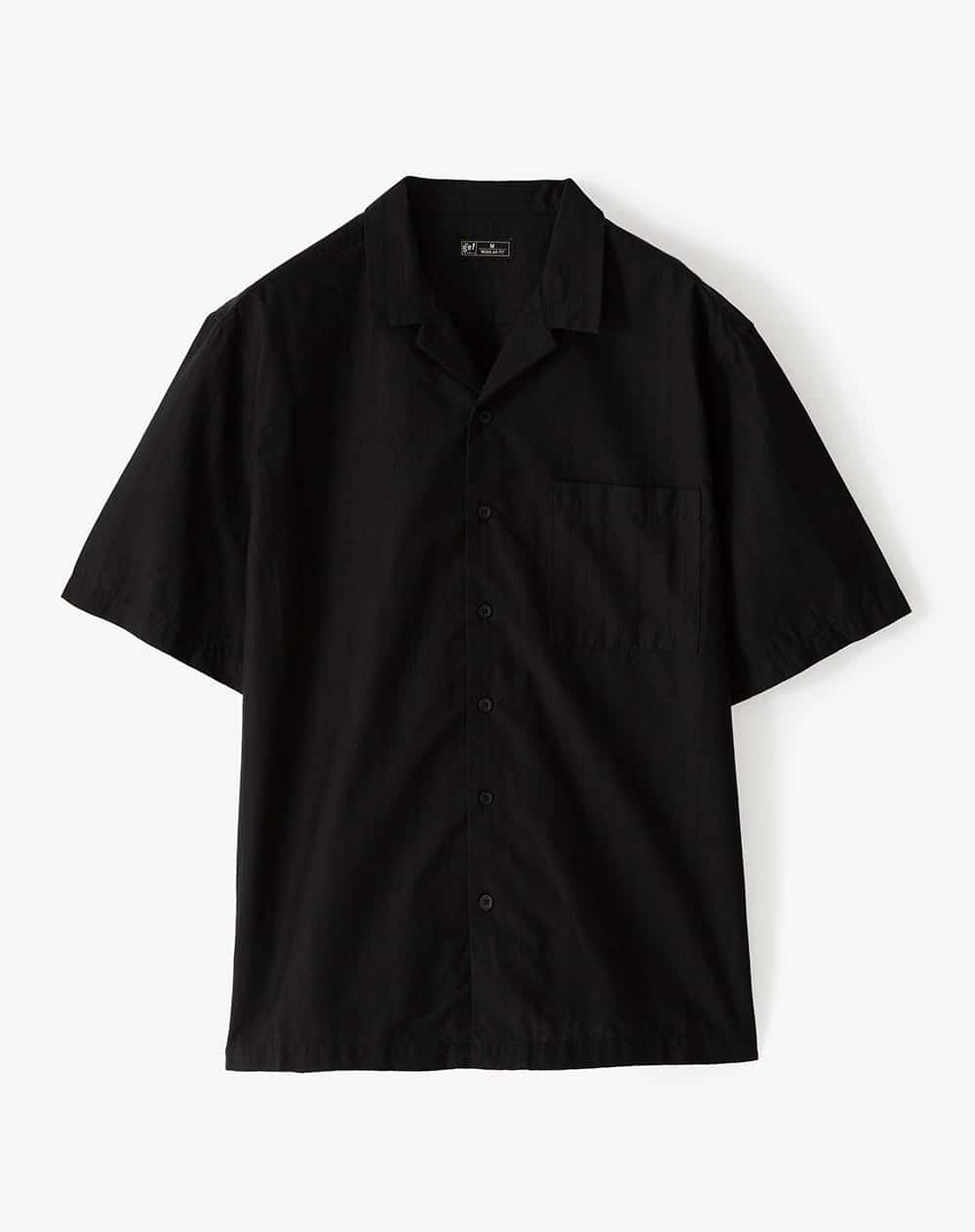 Camisa manga corta regular algodón negra hombre