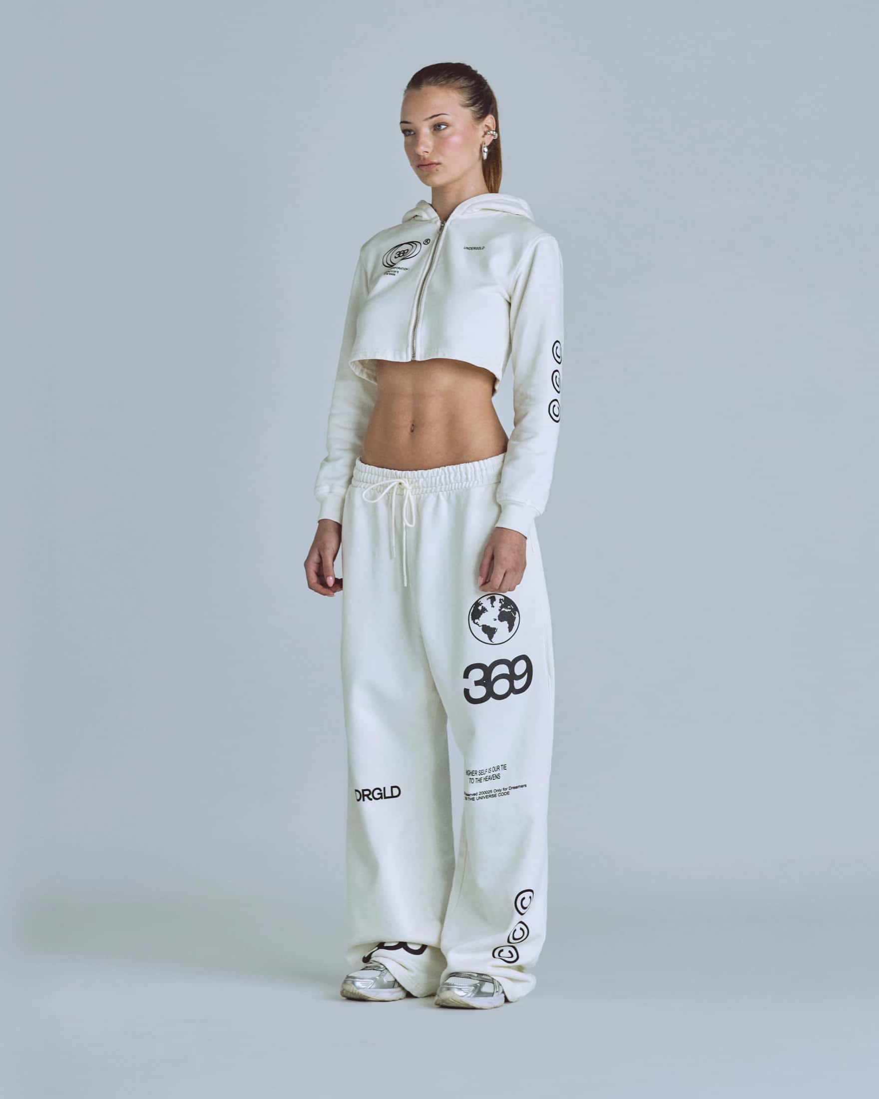 W Golden Heritage Slim Fit Zip Up Cropped Hoodie White - miniatura 5