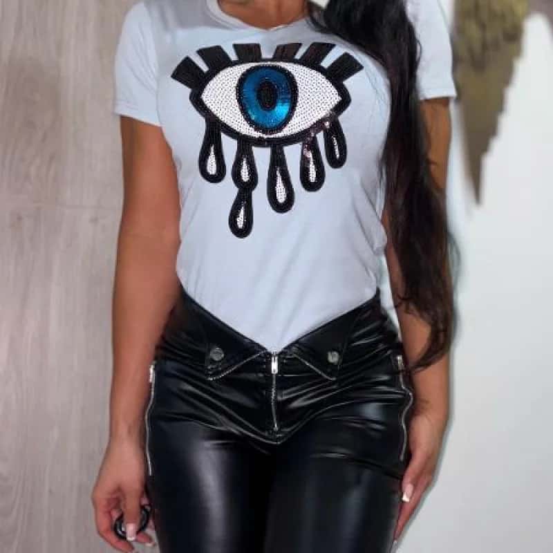 CAMISA AZUL CON OJO EN LENTEJUELA LADY