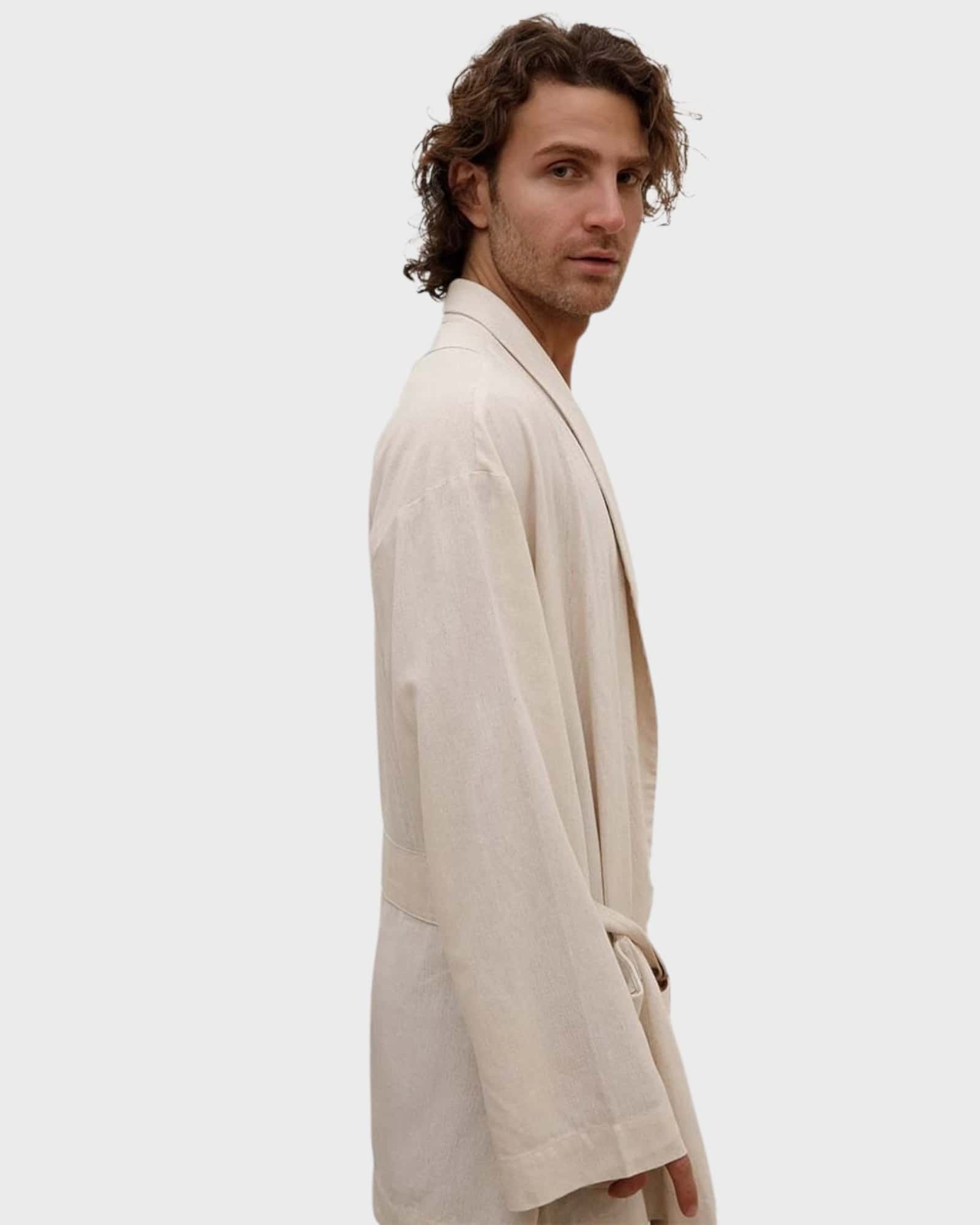 Amalfi Beige Linen Robe - miniatura 4