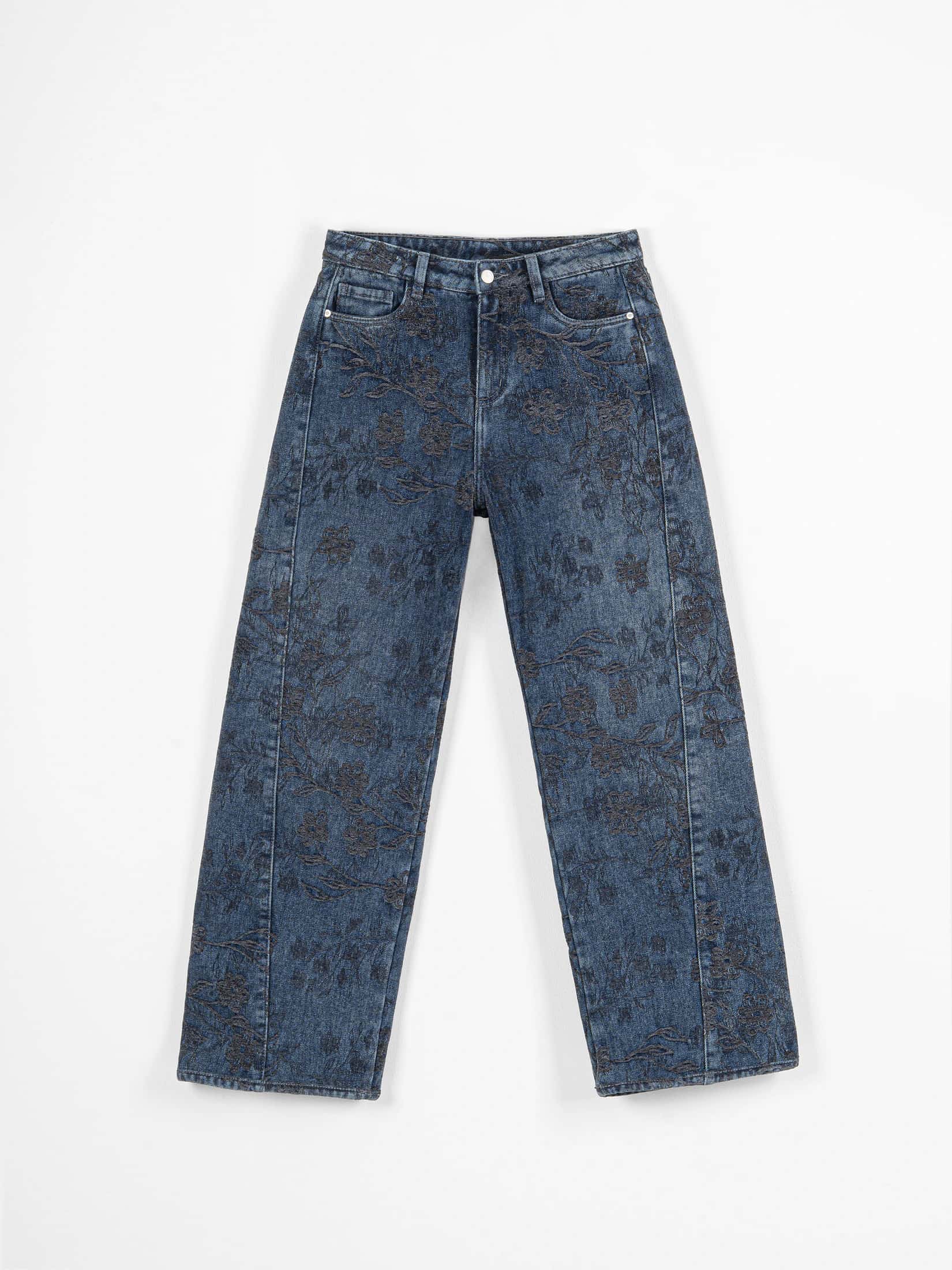 Ref: 066579 Jean mom flare, rígido, detalle de tela bordada, con cortes, tiro alto, tono gris - miniatura 5