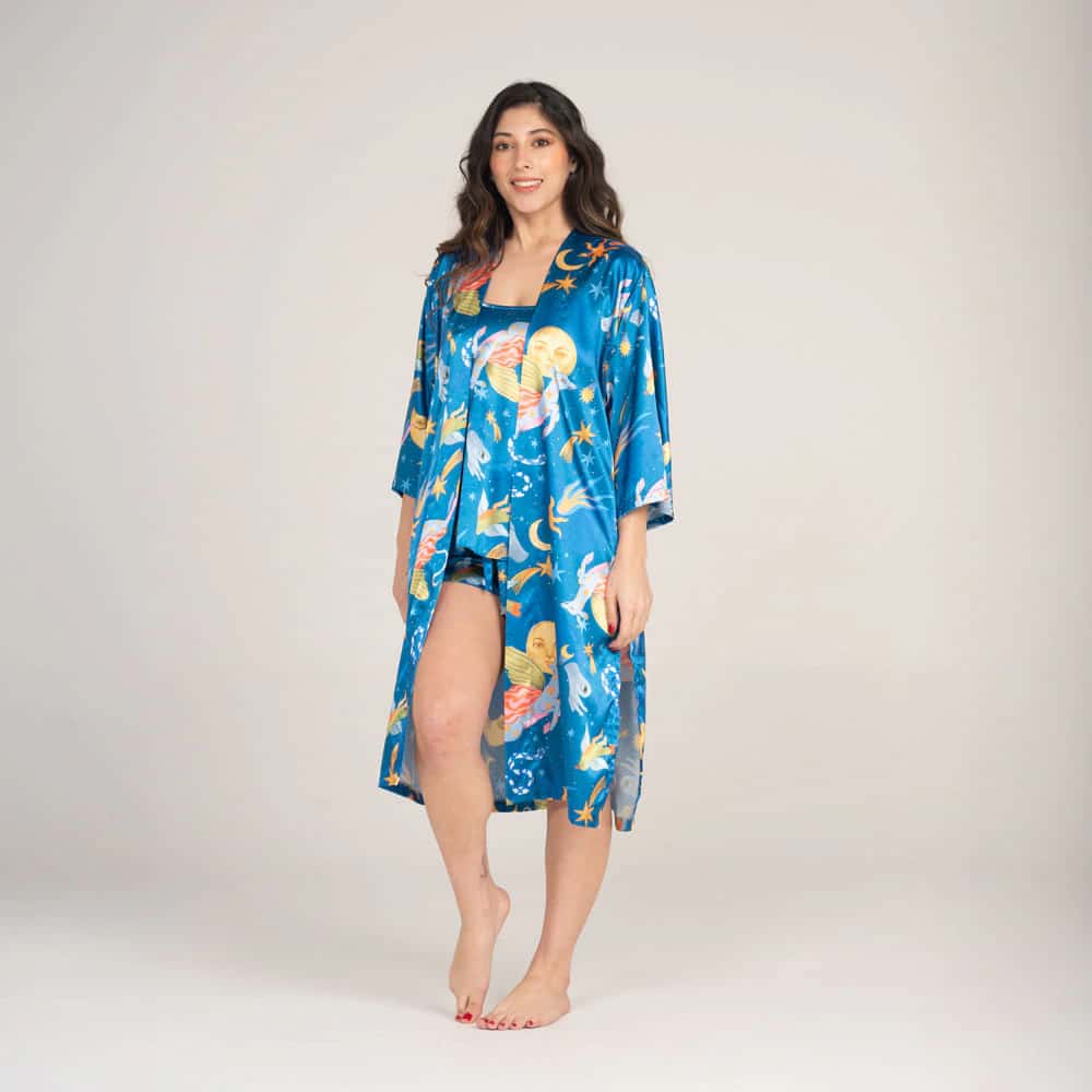 Kimono Manga 3/4 Satin con Estampado Alebrijes.
