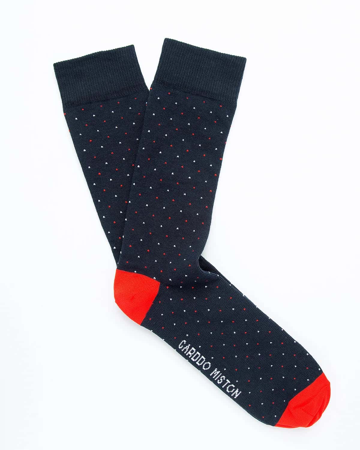 Medias Algodón Microlunares Blanco Rojo - Fondo Azul