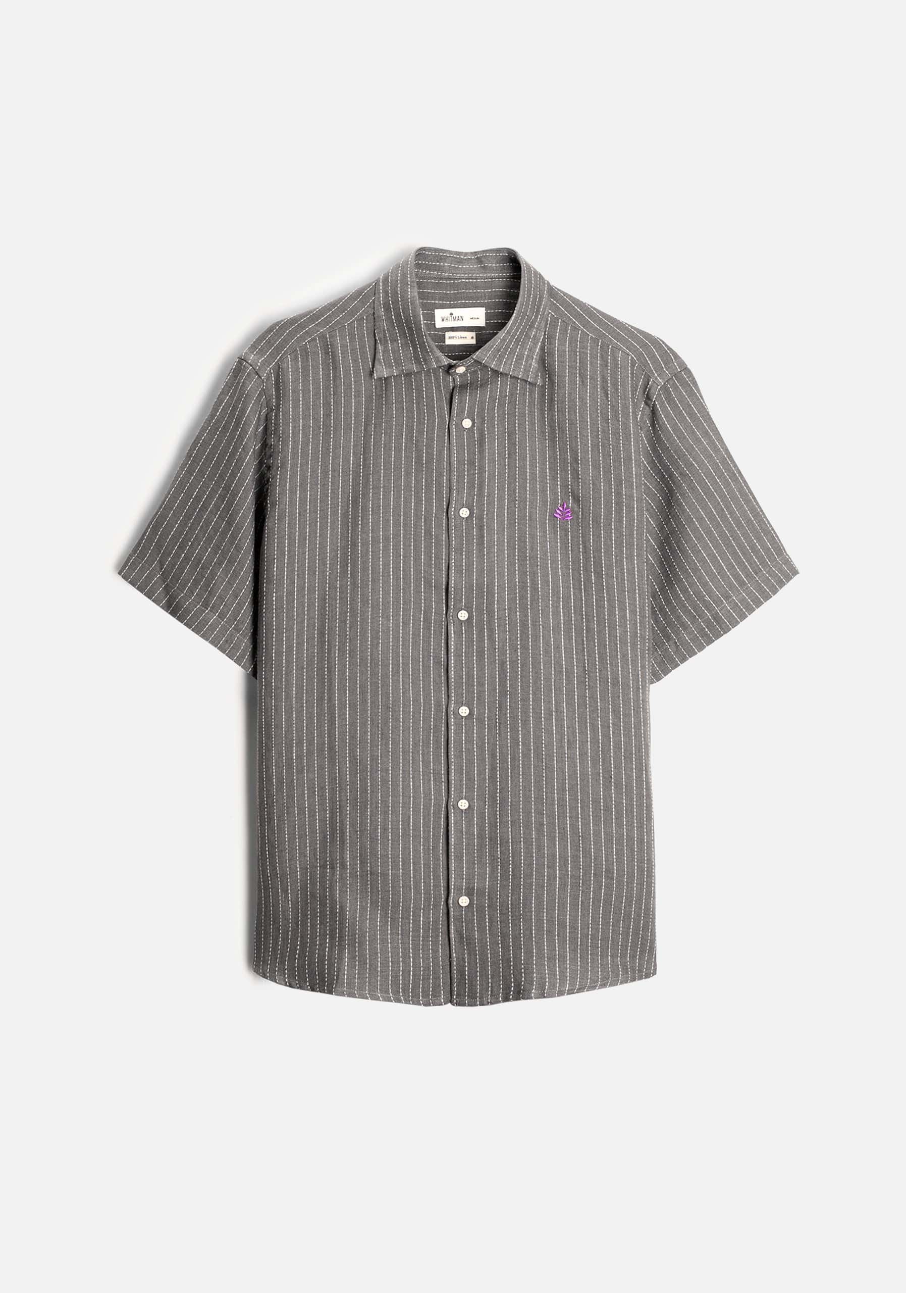 Camisa H CI Lino Varelli L-Mor Gris Rayas Blancas