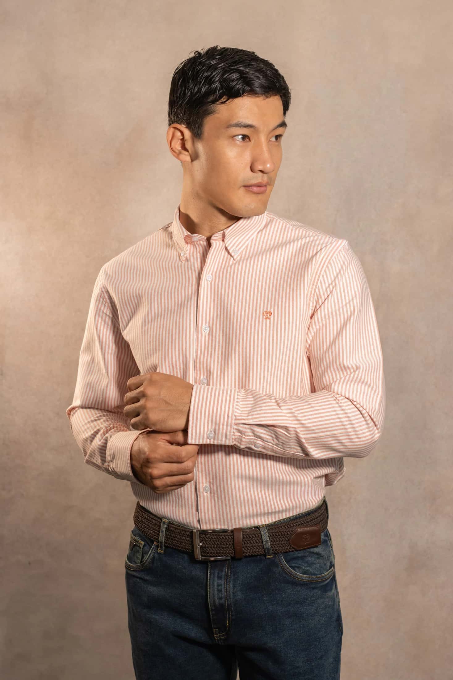 Camisa Antimanchas Oxford Rayas Coral