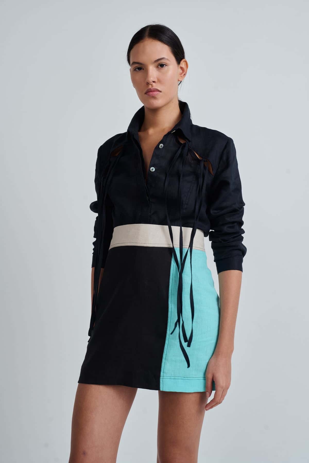 VOULA SKIRT BLACK/NATURAL/AQUA