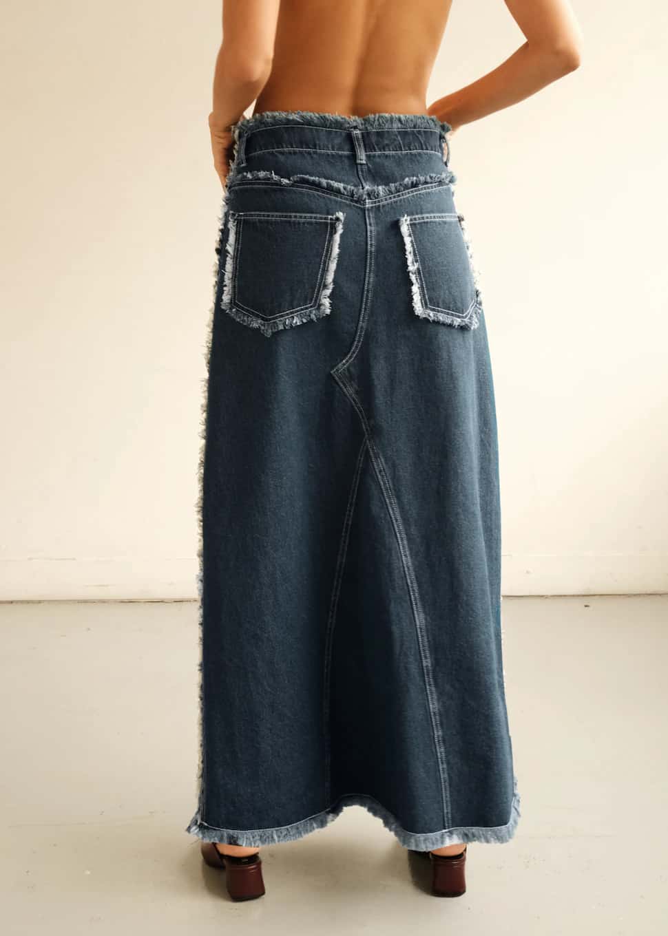 Falda Maxi Borders | Denim Oscuro