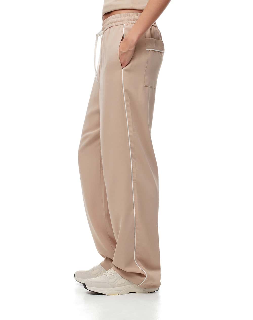 Pantalón recto tiro alto liviano caqui mujer