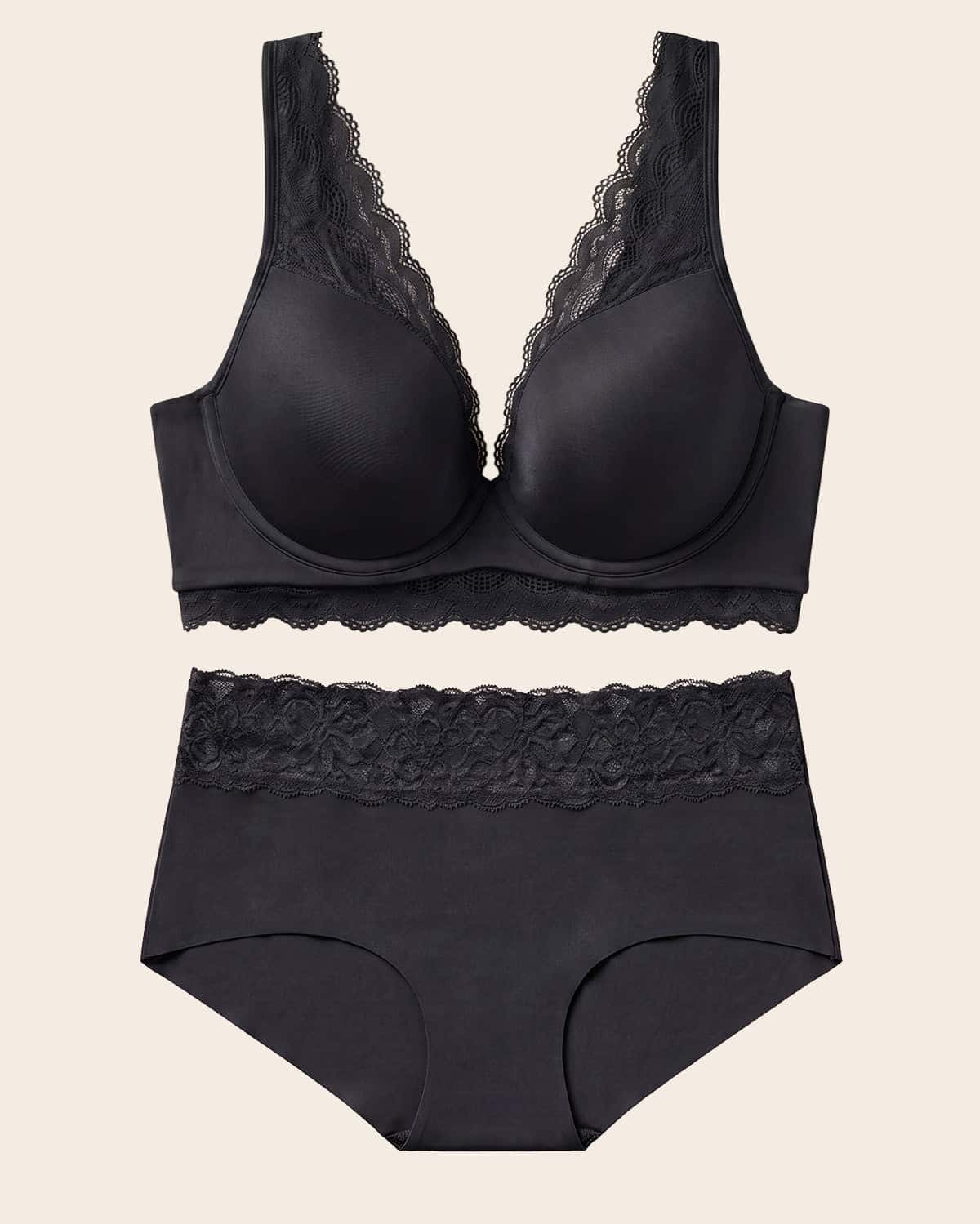 Lace Profile Bra & Ultra Light Lace Panty in Black