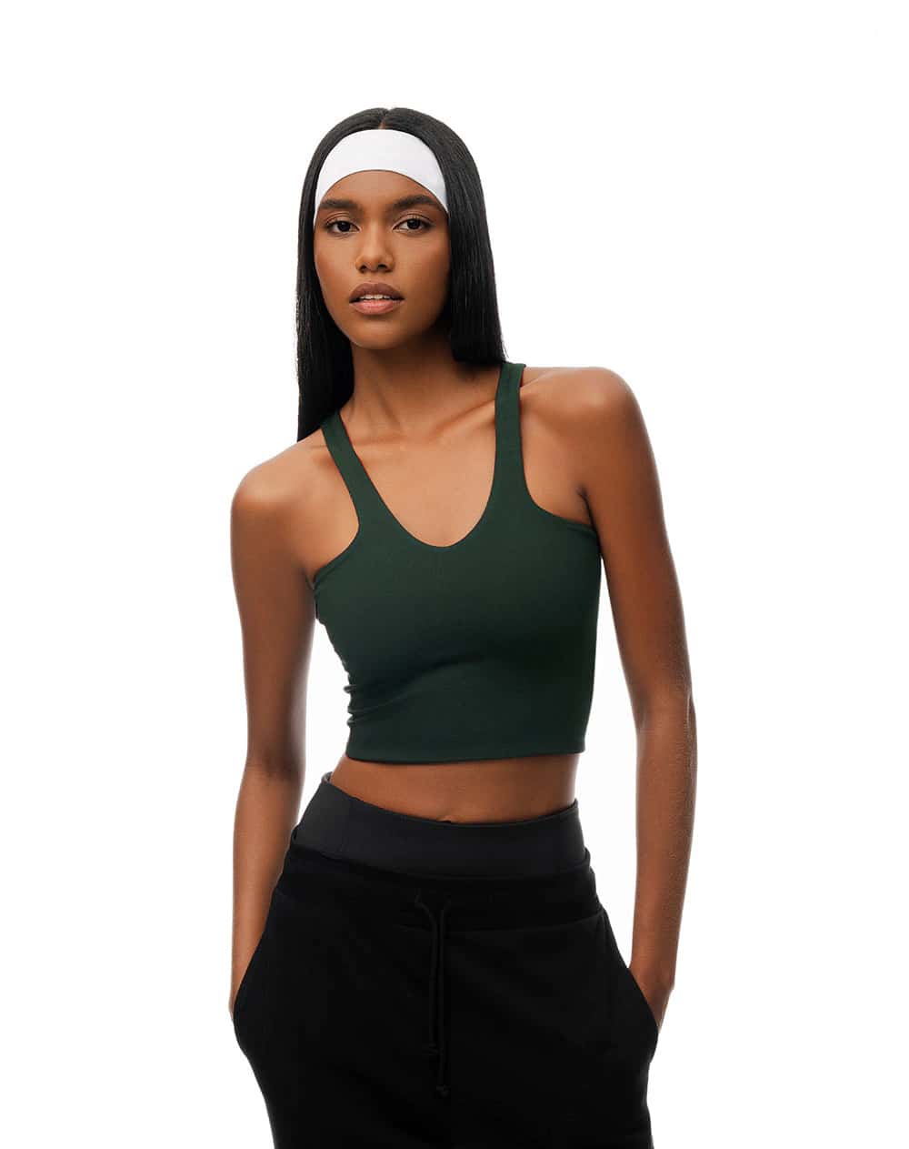 Crop top deportivo secado rápido uso 2 en 1 verde mujer
