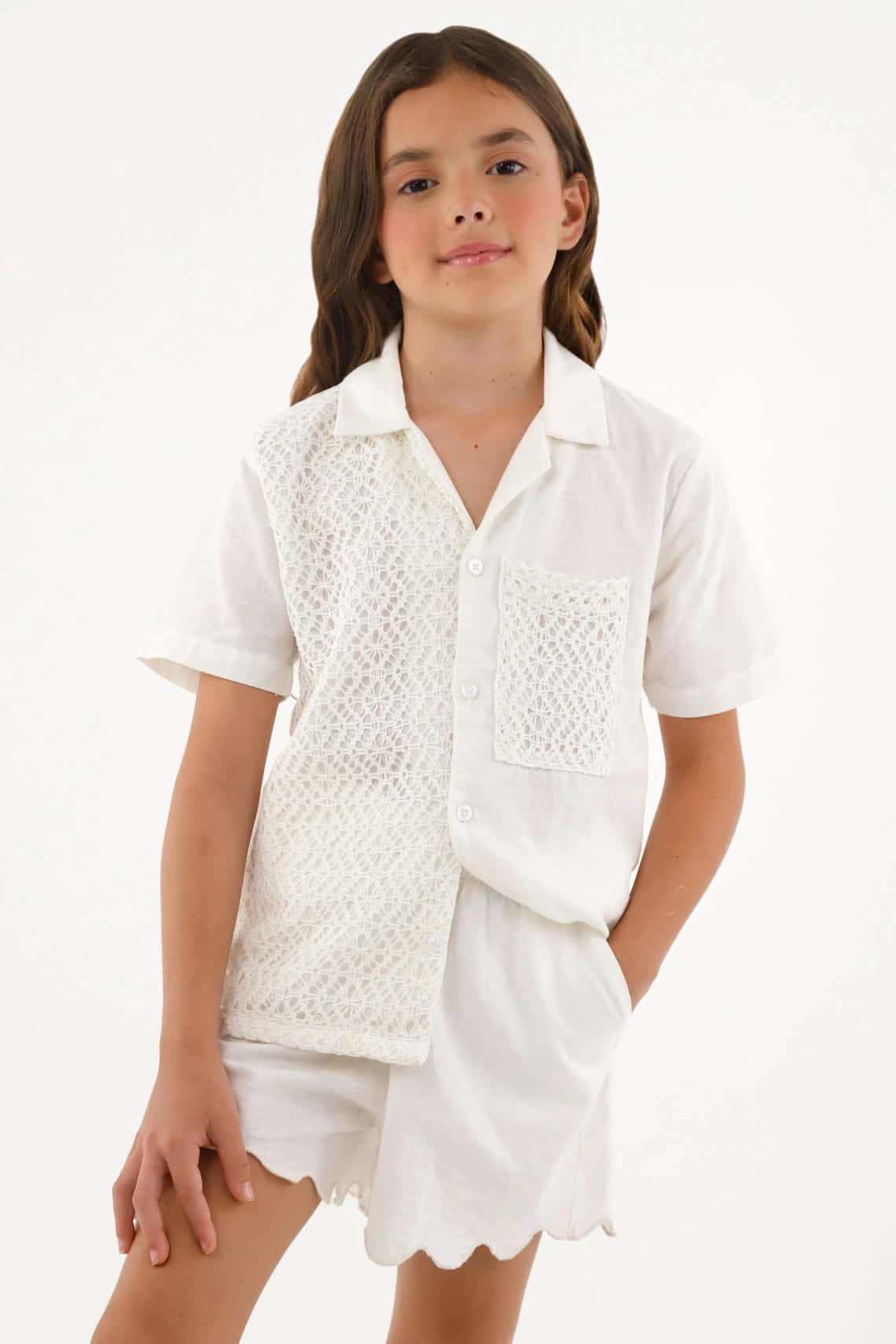 Camisa crudo tipo bowling para niña