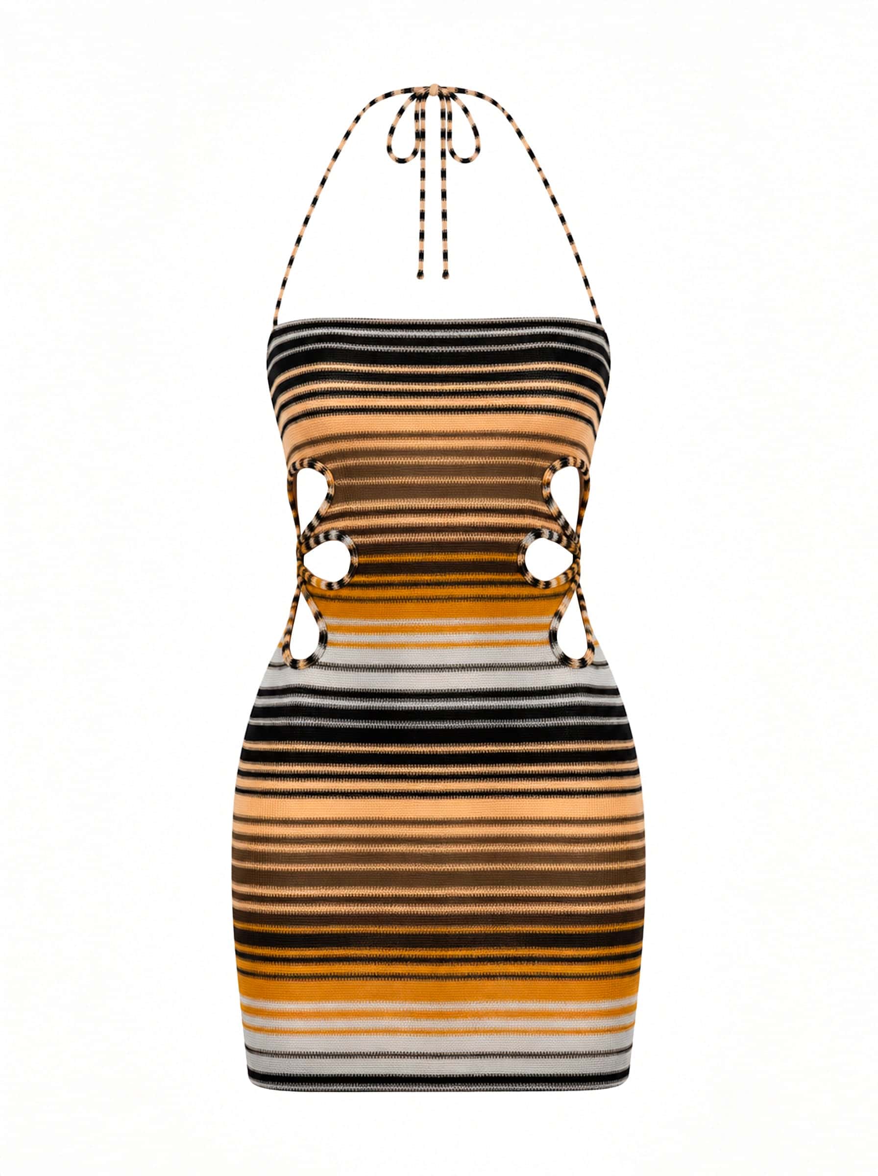 ROSITA DRESS BROWN MULTI STRIPE