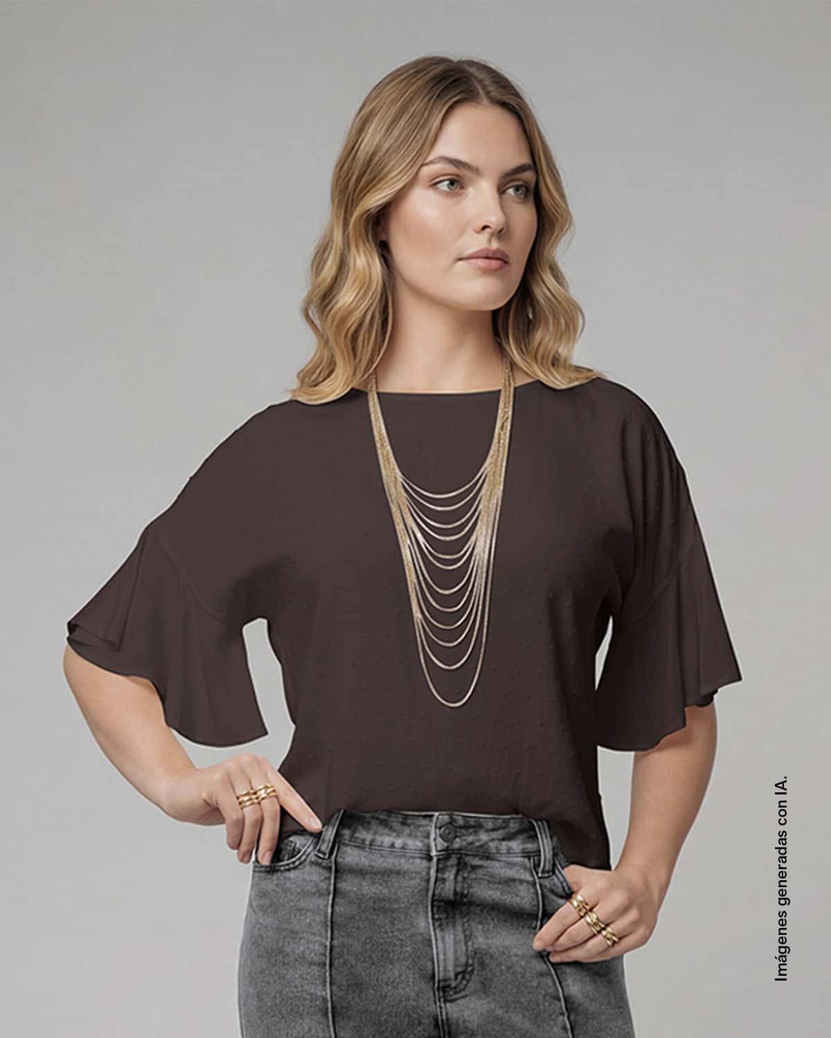 Blusa manga corta con boleros y cuello alto
